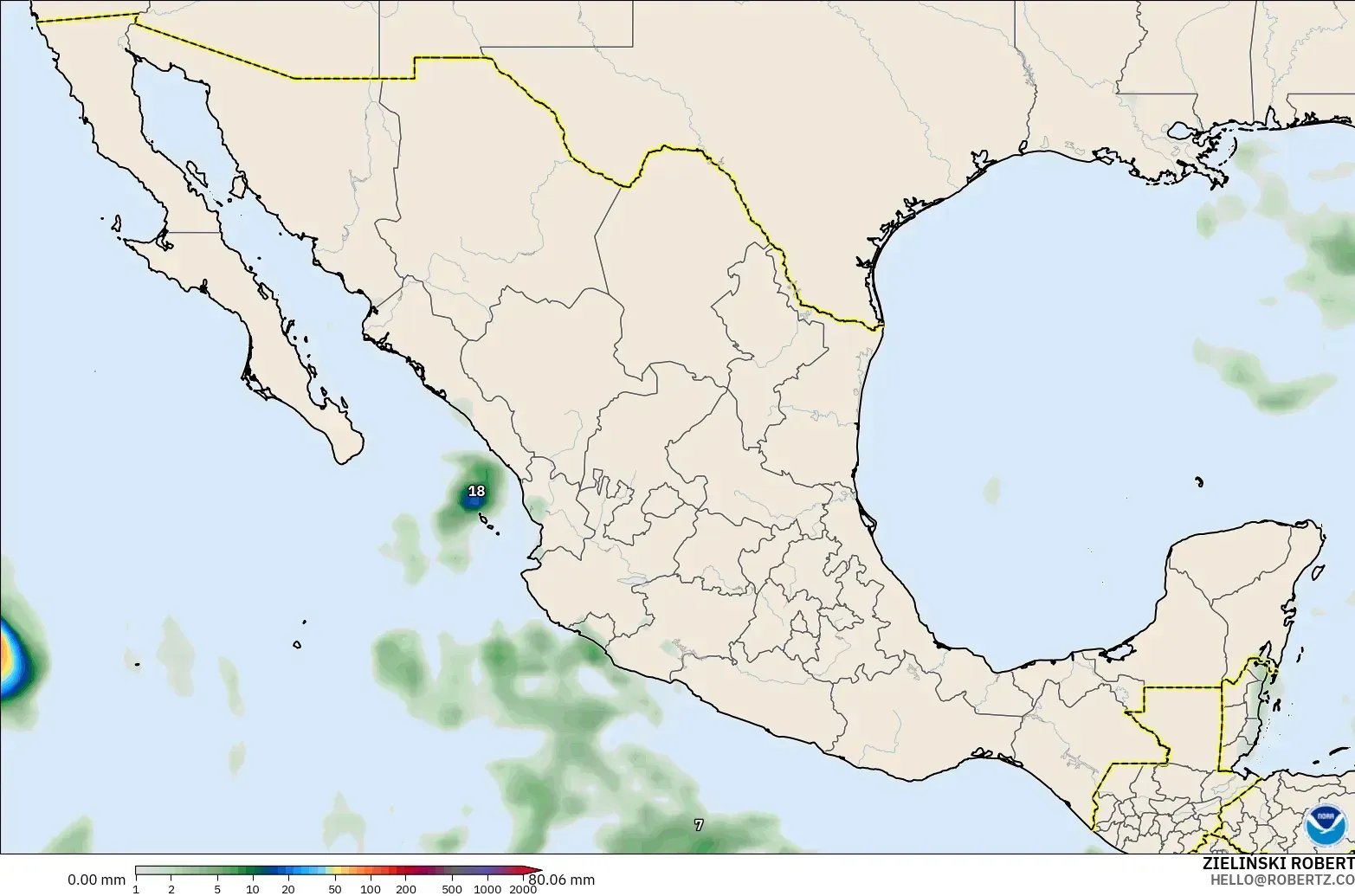 GFS モデル - メキシコ, 降水量の合計