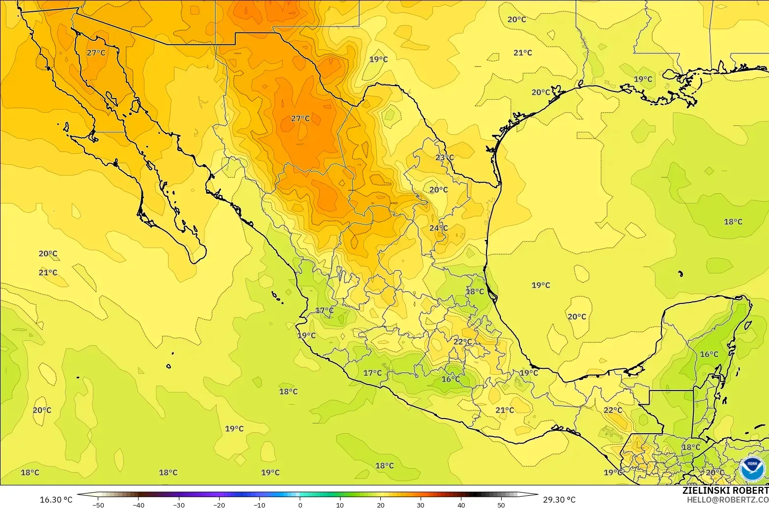 GFS モデル - メキシコ, 気温（850hPa）