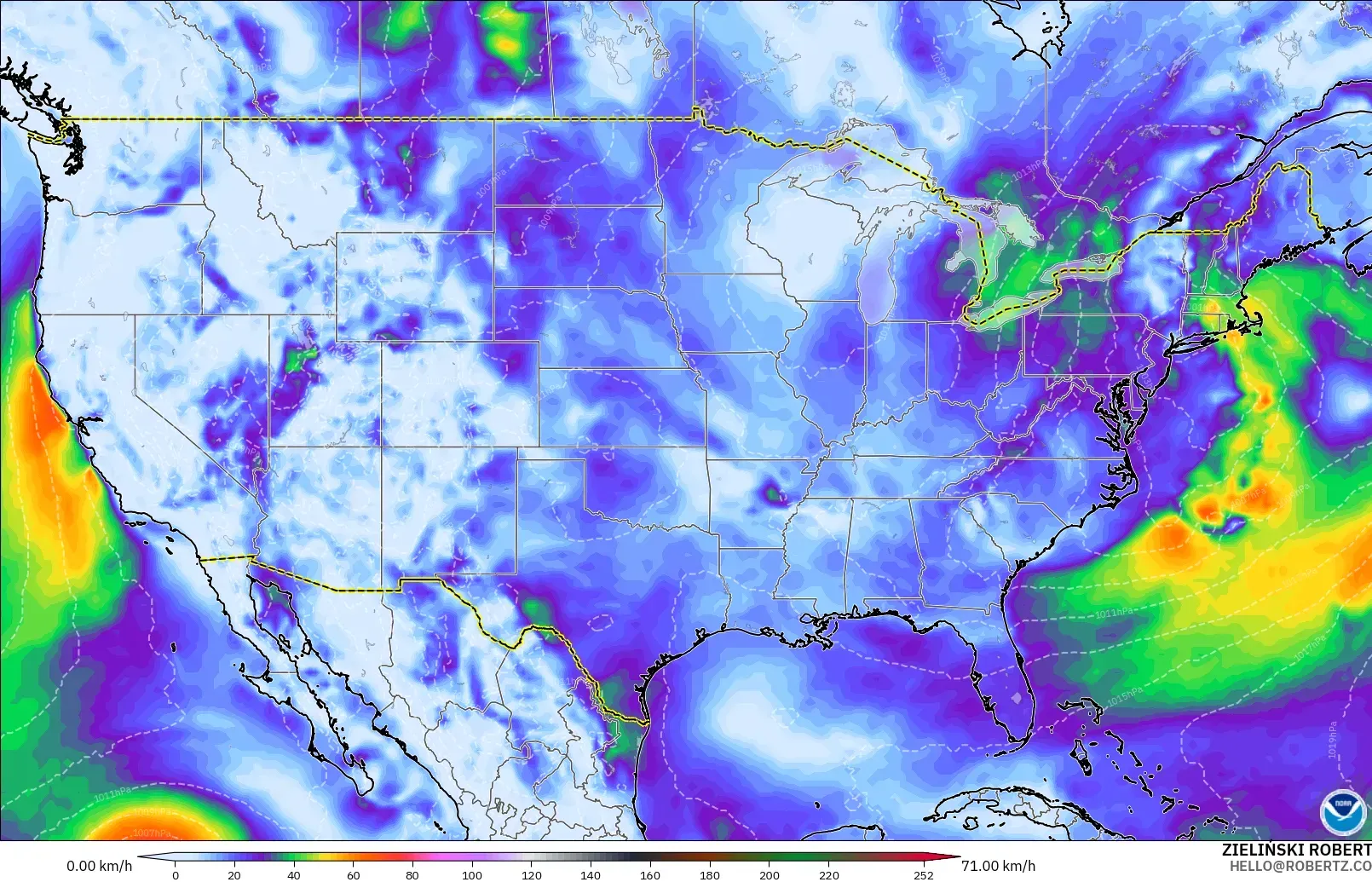 GFS モデル - アメリカ合衆国, 突風