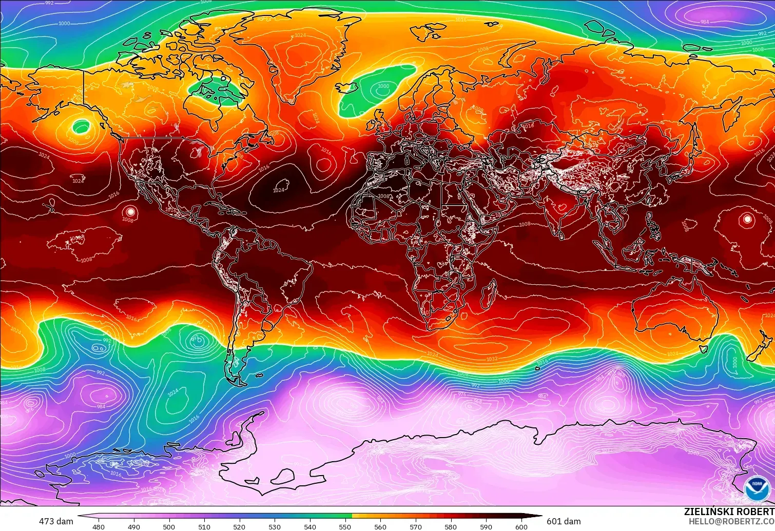 GFS モデル - 世界, 500hPaのジオポテンシャル高度