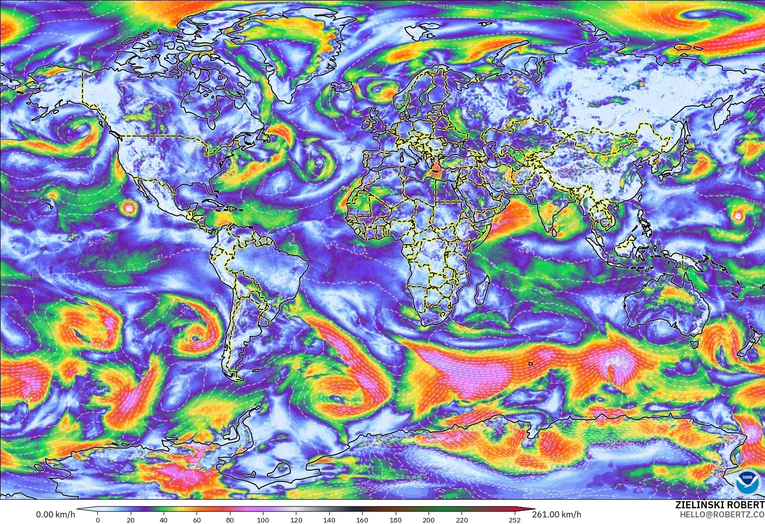 GFS モデル - 世界, 突風（最大）