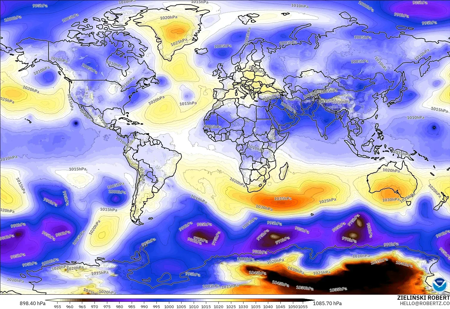 GFS モデル - 世界, 気圧