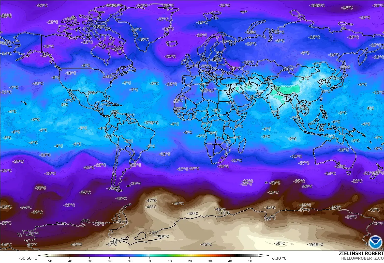 GFS モデル - 世界, 気温（500hPa）