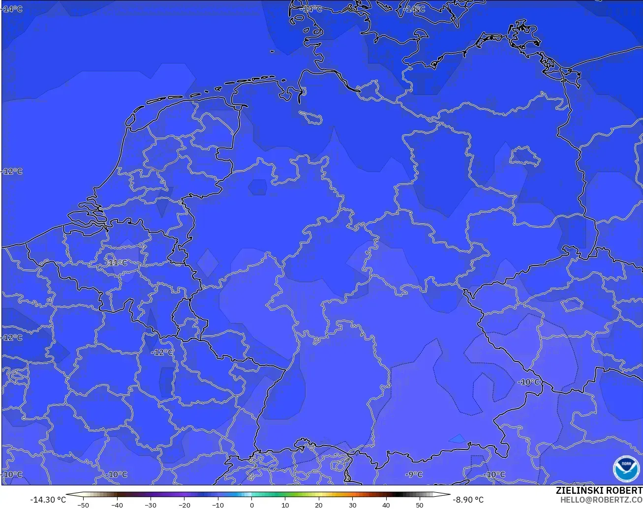GFS モデル - ドイツ, 気温（500hPa）