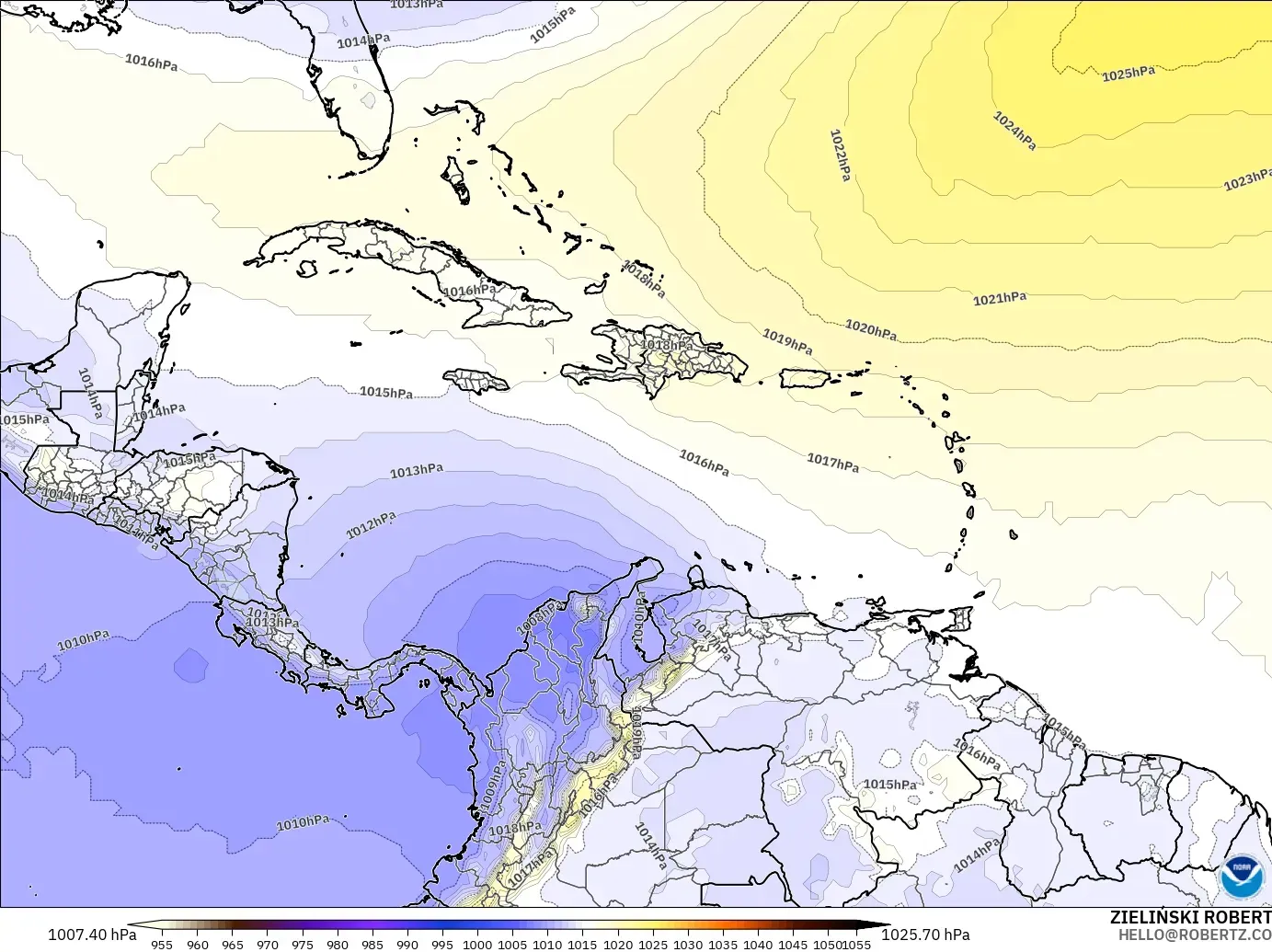 GFS モデル - カリブ海, 気圧