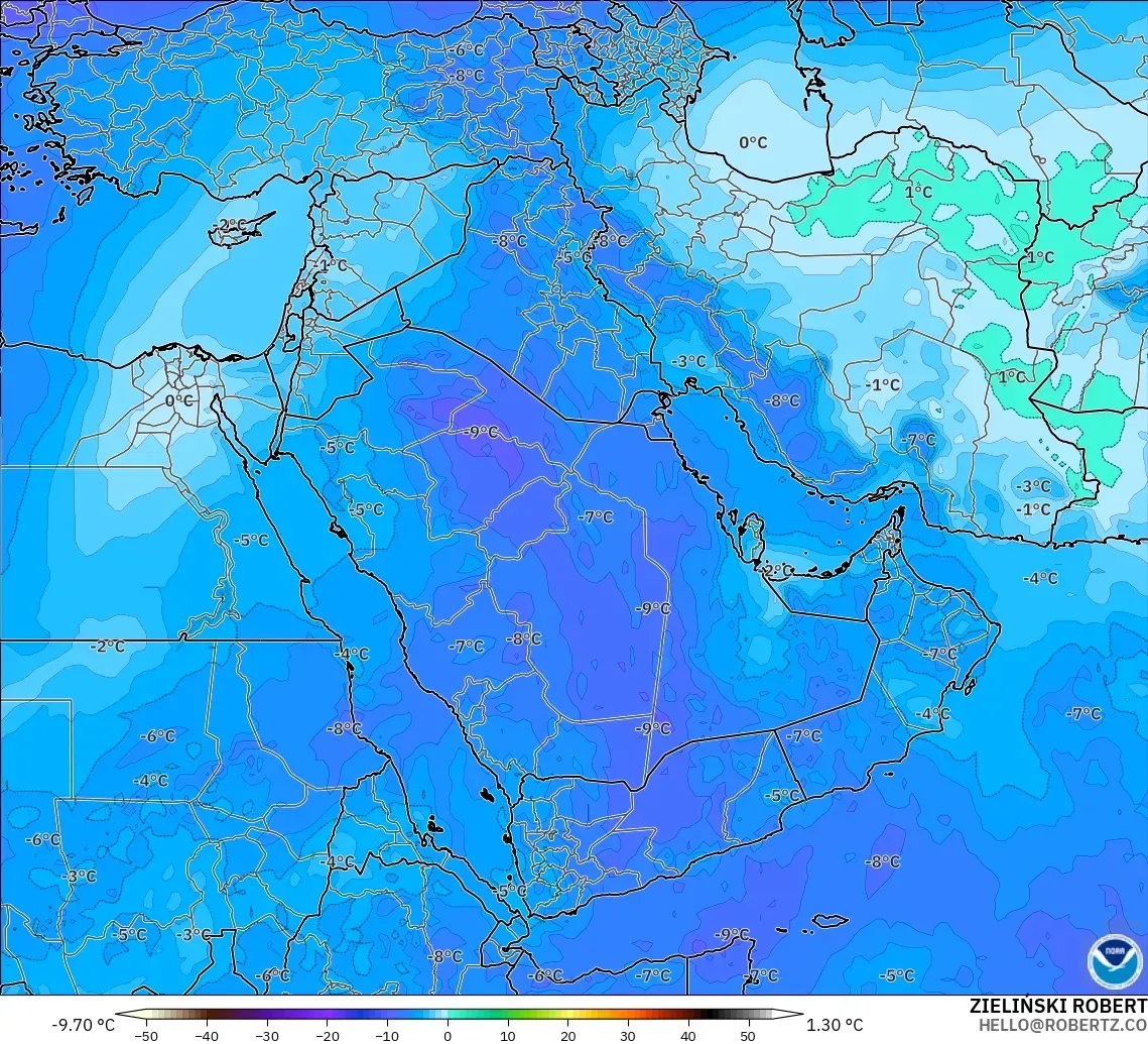 GFS モデル - 中東, 気温（500hPa）