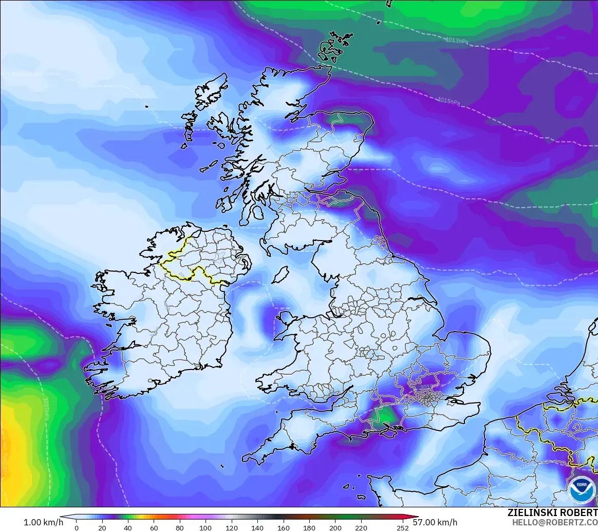 GFS モデル - イギリス, 突風