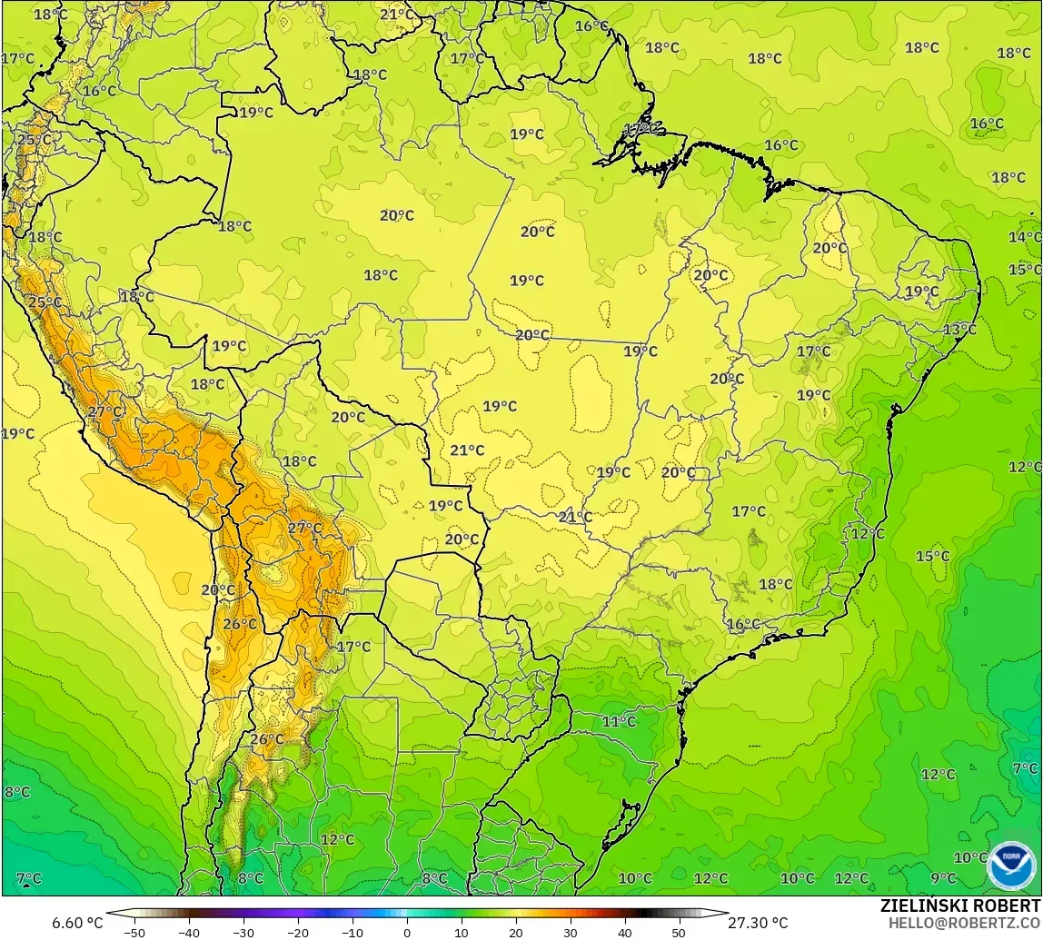 GFS モデル - ブラジル, 気温（850hPa）