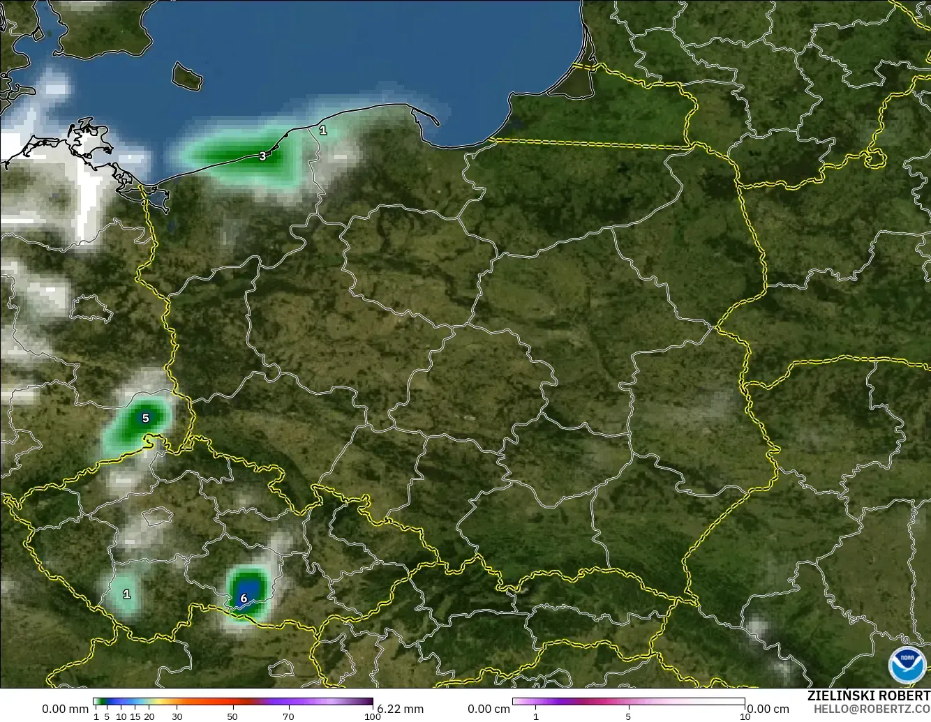 GFS モデル - ポーランド, 降水量、雲、気圧