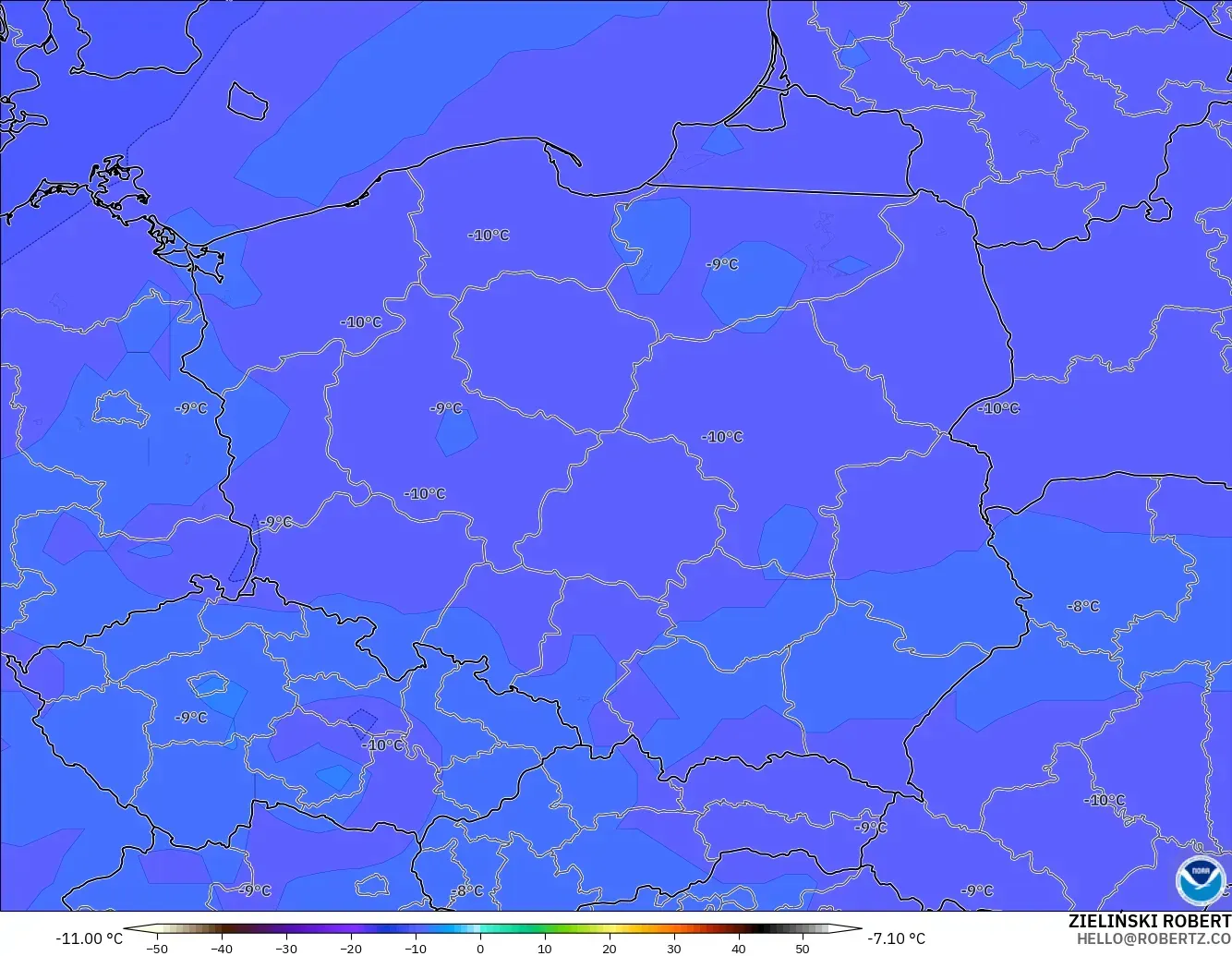 GFS モデル - ポーランド, 気温（500hPa）