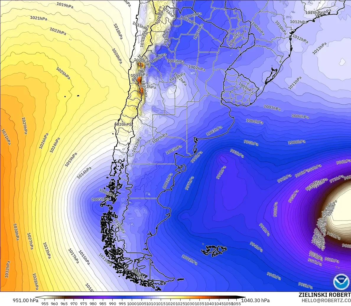 GFS モデル - アルゼンチン, 気圧