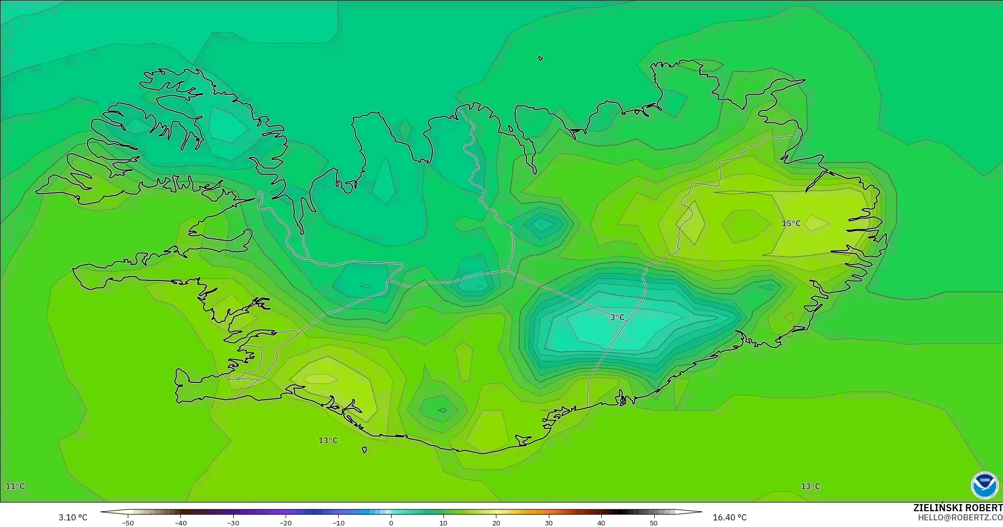 GFS モデル - アイスランド, 気温（2m）