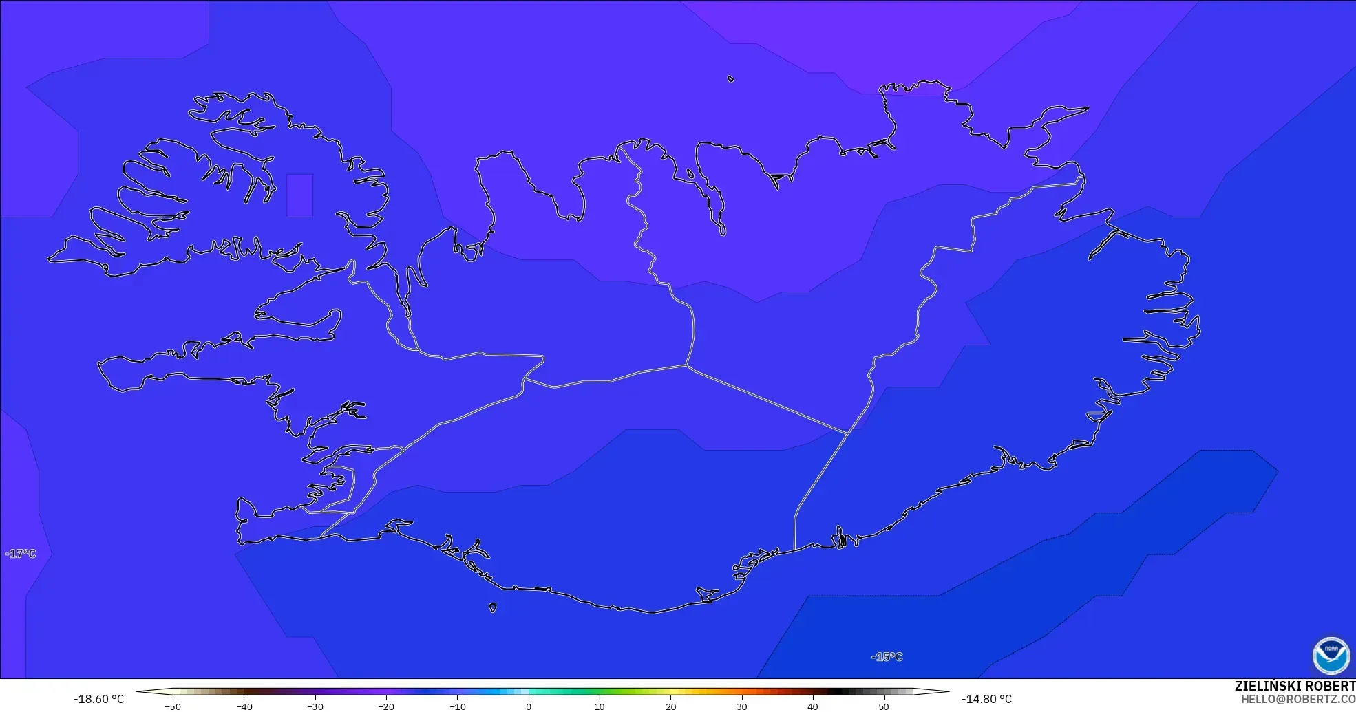 GFS モデル - アイスランド, 気温（500hPa）