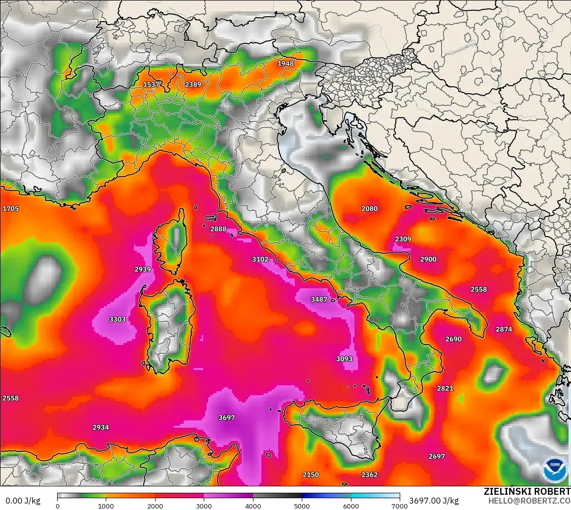 GFS モデル - イタリア, CAPE