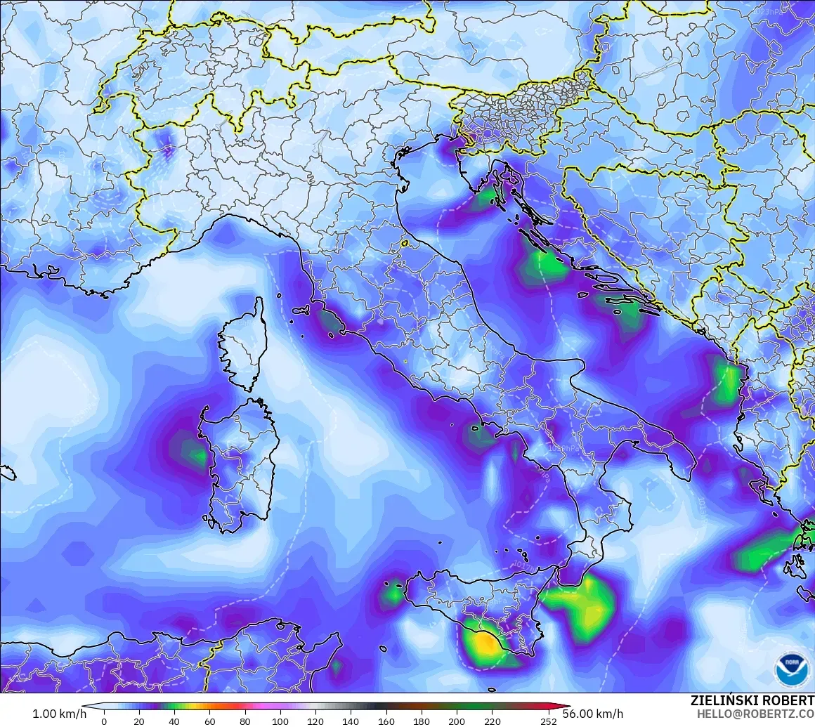GFS モデル - イタリア, 突風