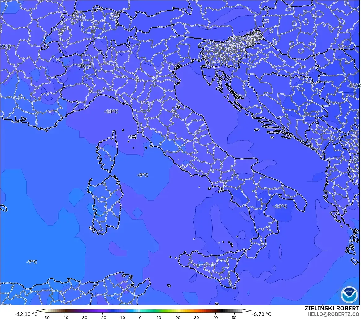 GFS モデル - イタリア, 気温（500hPa）