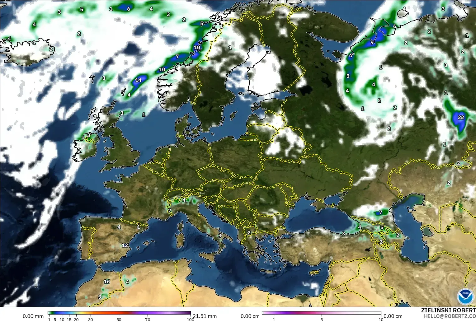 GFS モデル - ヨーロッパ, 降水量、雲、気圧