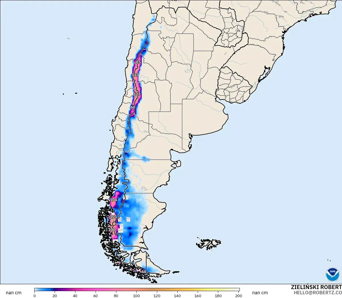 GFS モデル - アルゼンチン, 積雪深