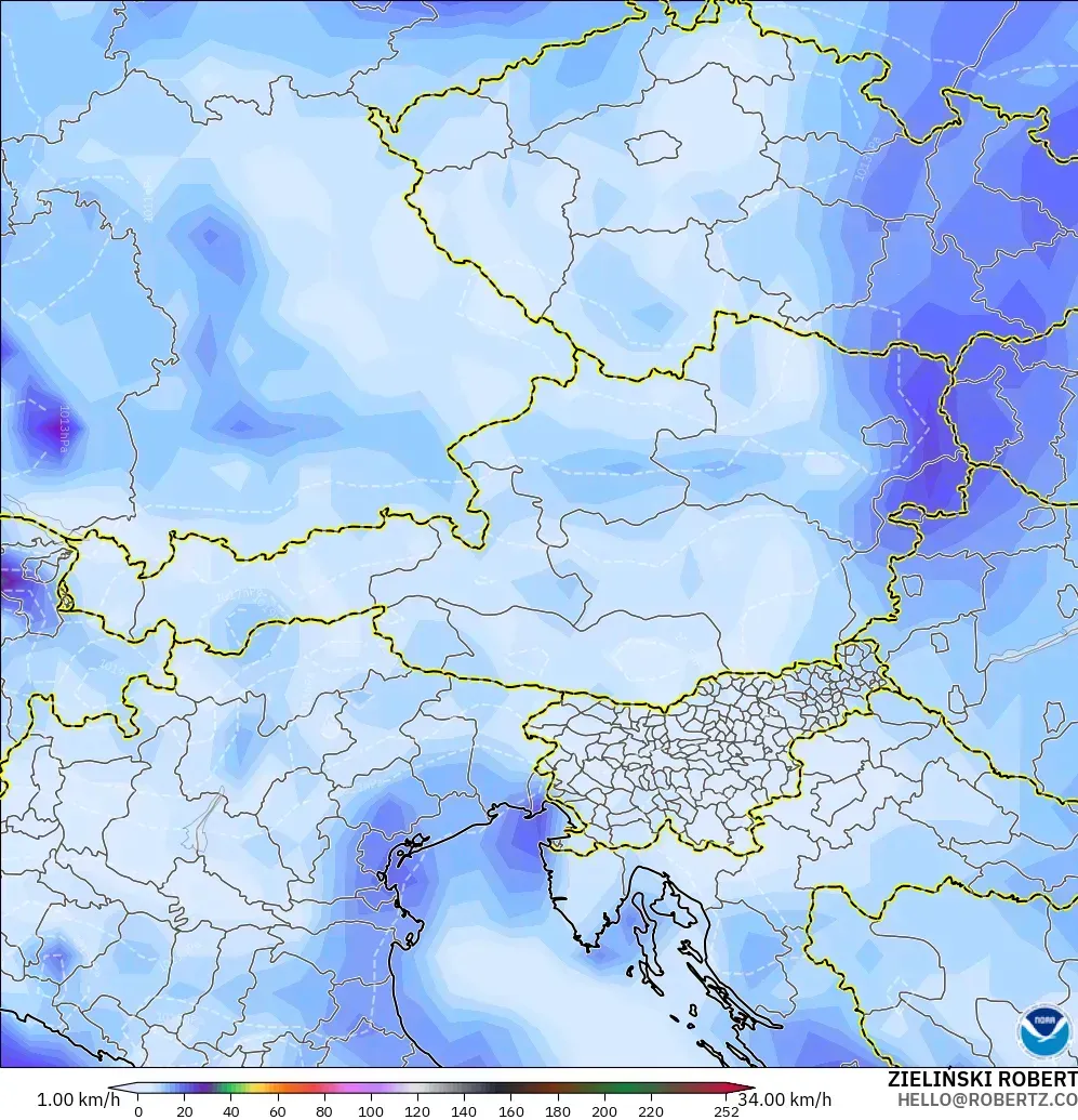 GFS モデル - オーストリア, 突風（最大）