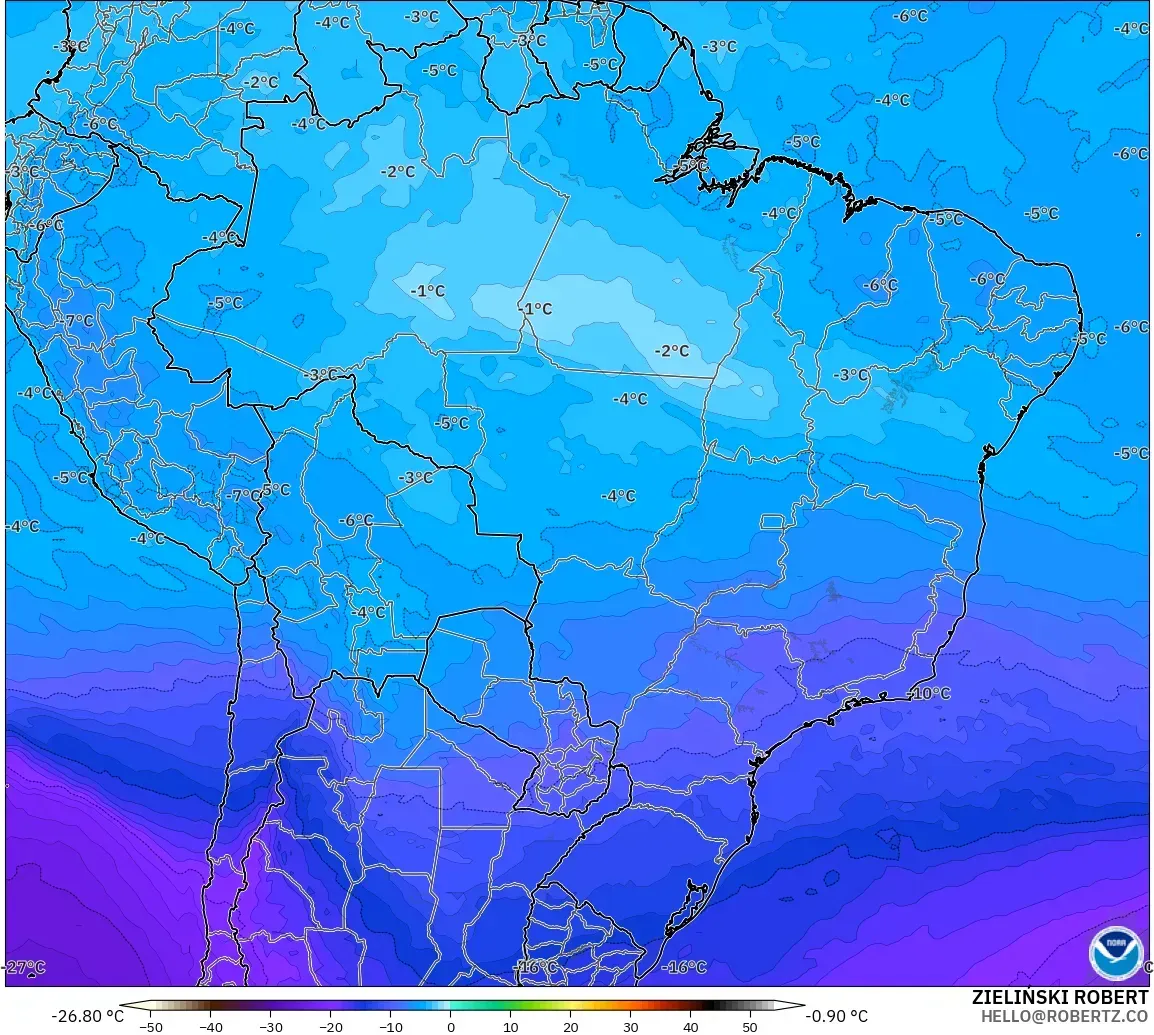 GFS モデル - ブラジル, 気温（500hPa）