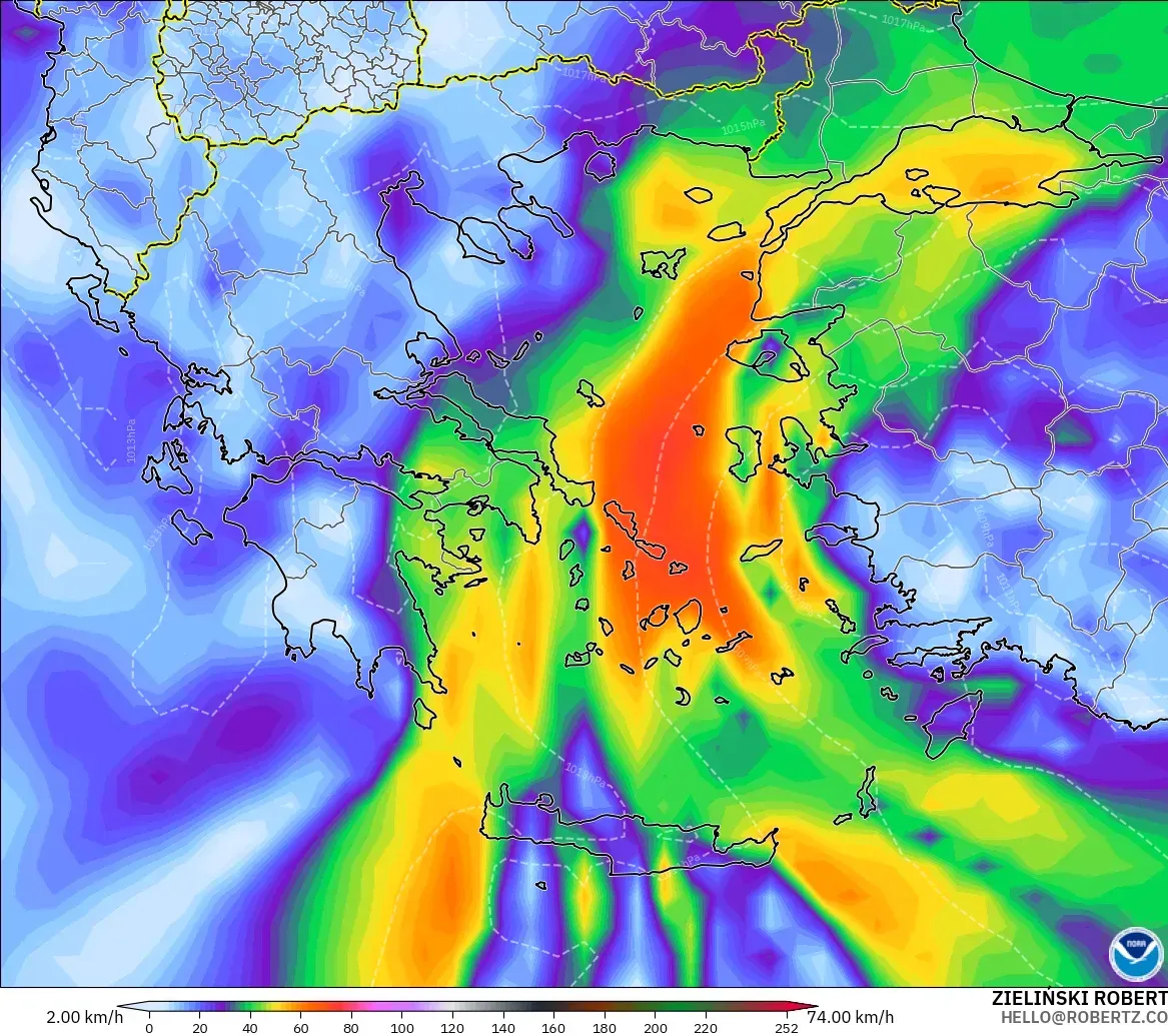 GFS モデル - ギリシャ, 突風（最大）