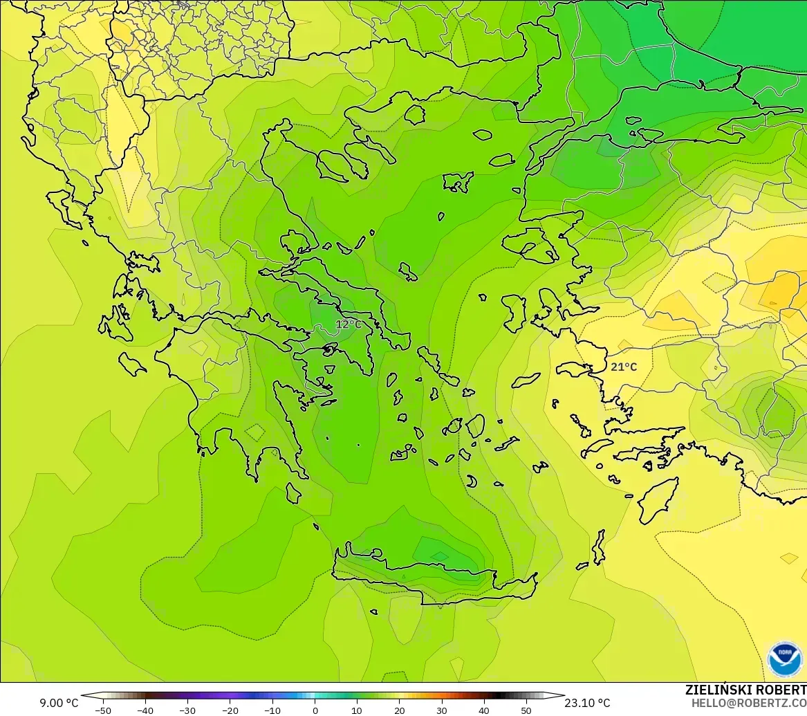 GFS モデル - ギリシャ, 気温（850hPa）