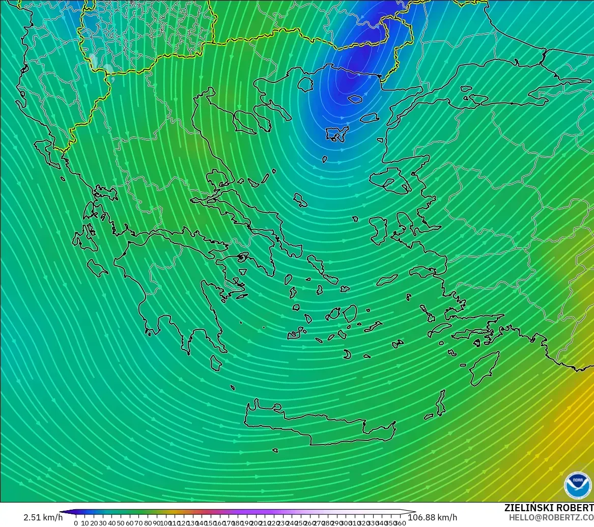 GFS モデル - ギリシャ, 風速（300hPa）