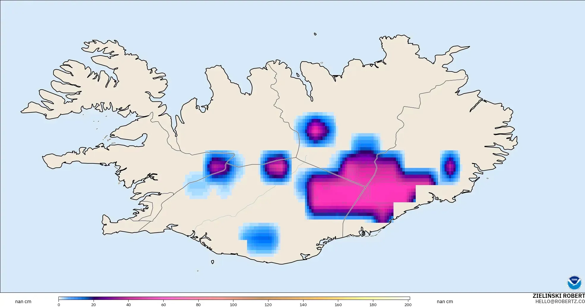 GFS モデル - アイスランド, 積雪深