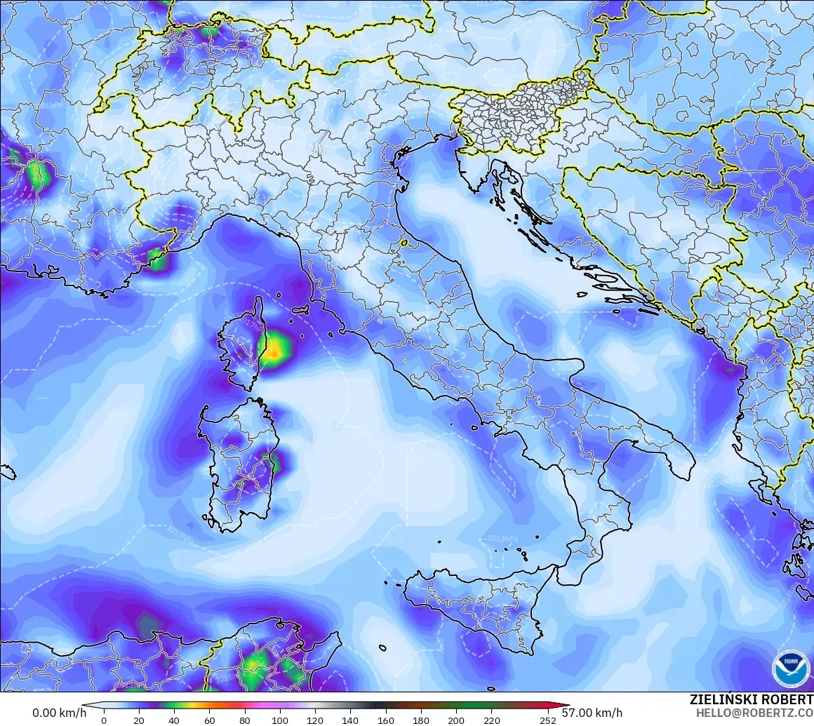 GFS モデル - イタリア, 突風（最大）