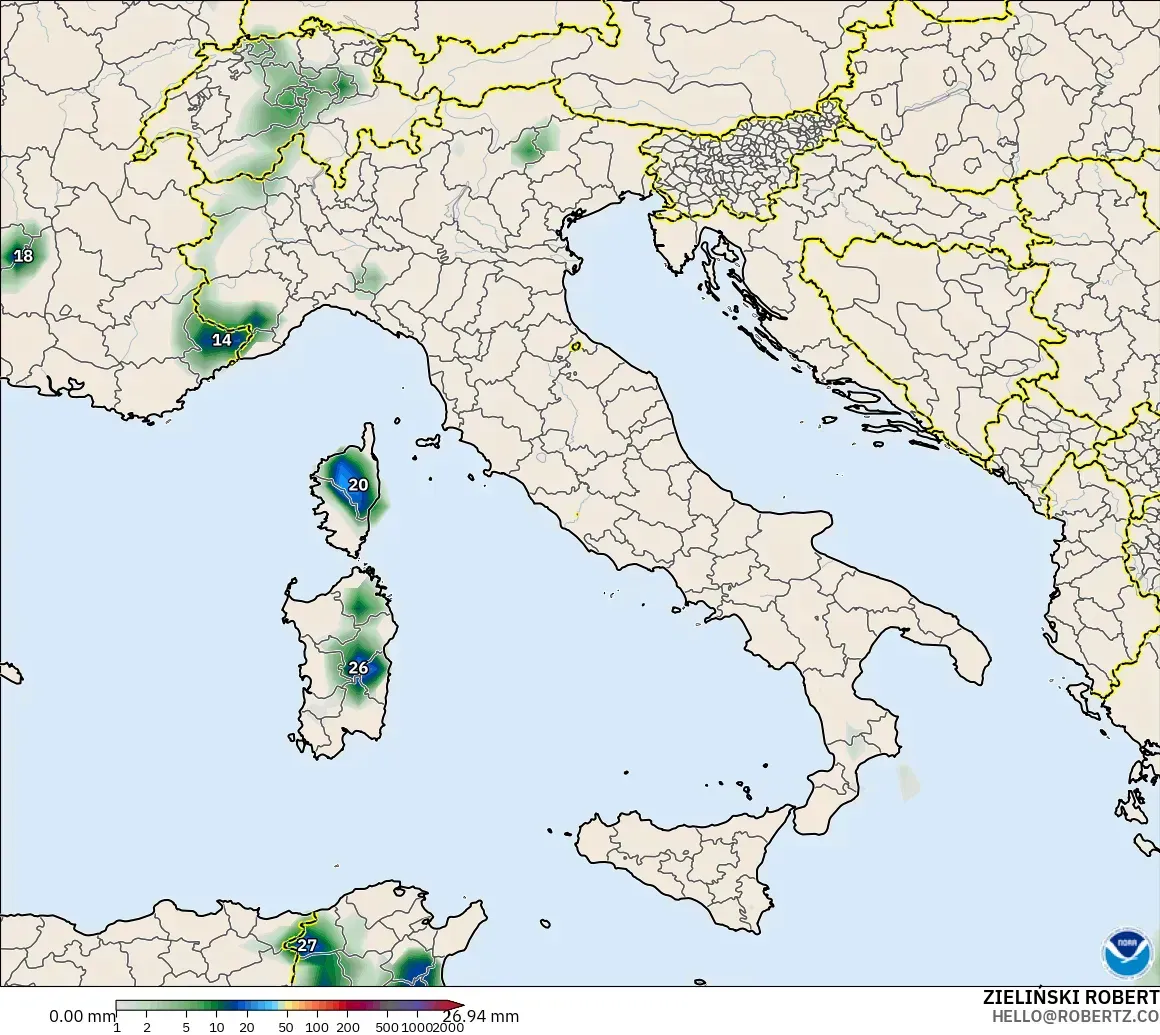 GFS モデル - イタリア, 降水量の合計