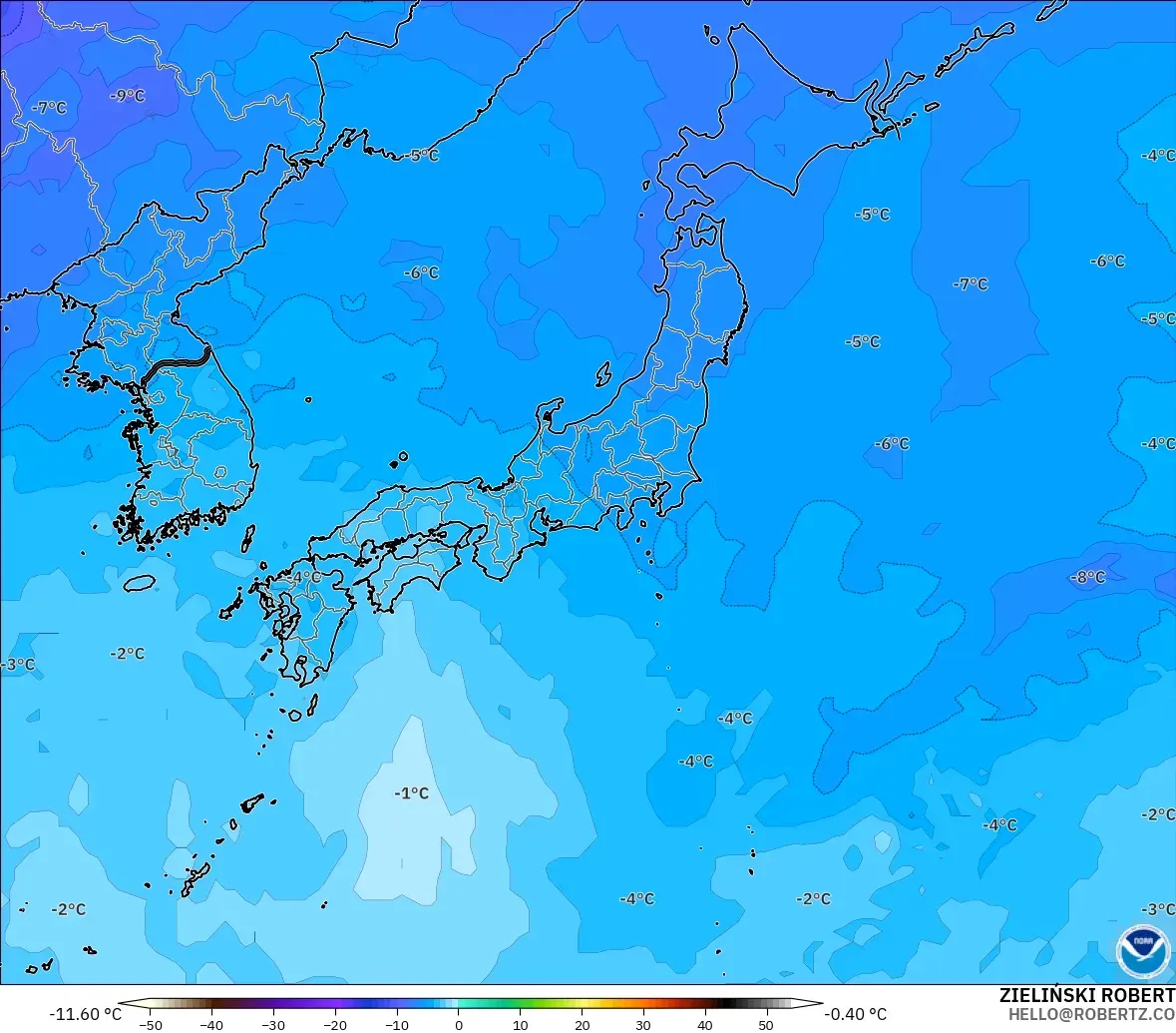 GFS モデル - 日本, 気温（500hPa）