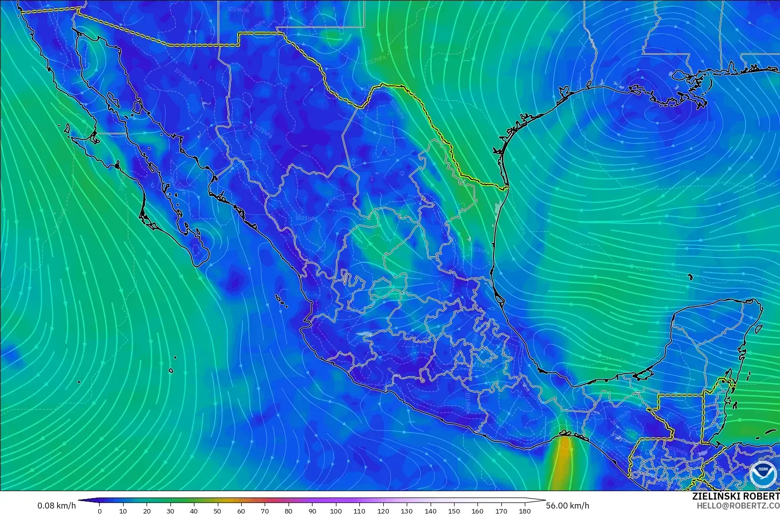 GFS モデル - メキシコ, 風速（10m）