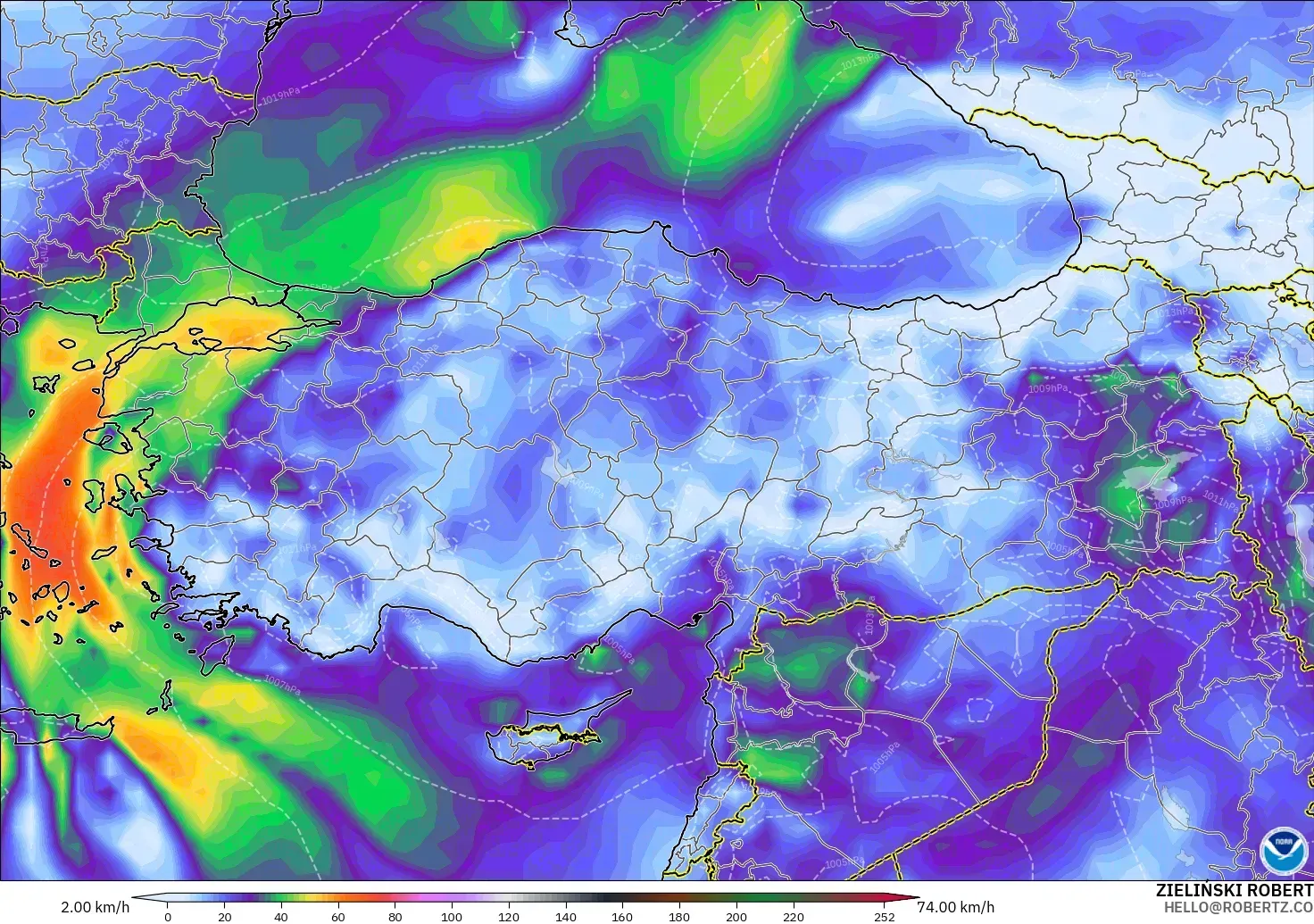 GFS モデル - トルコ, 突風（最大）
