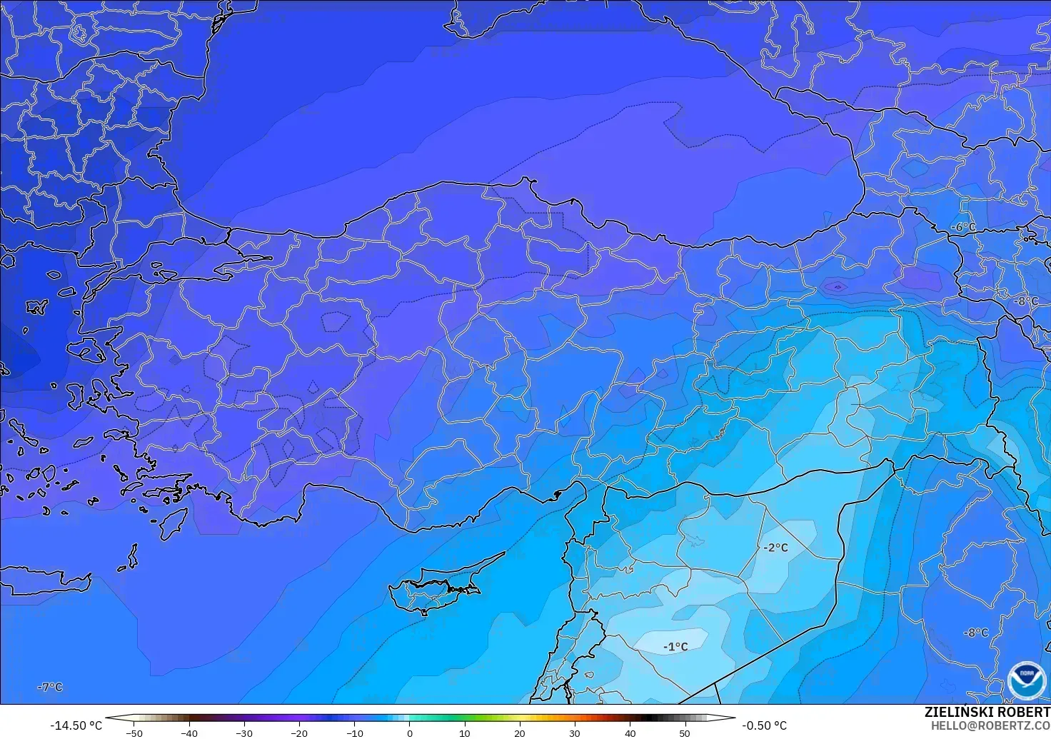 GFS モデル - トルコ, 気温（500hPa）