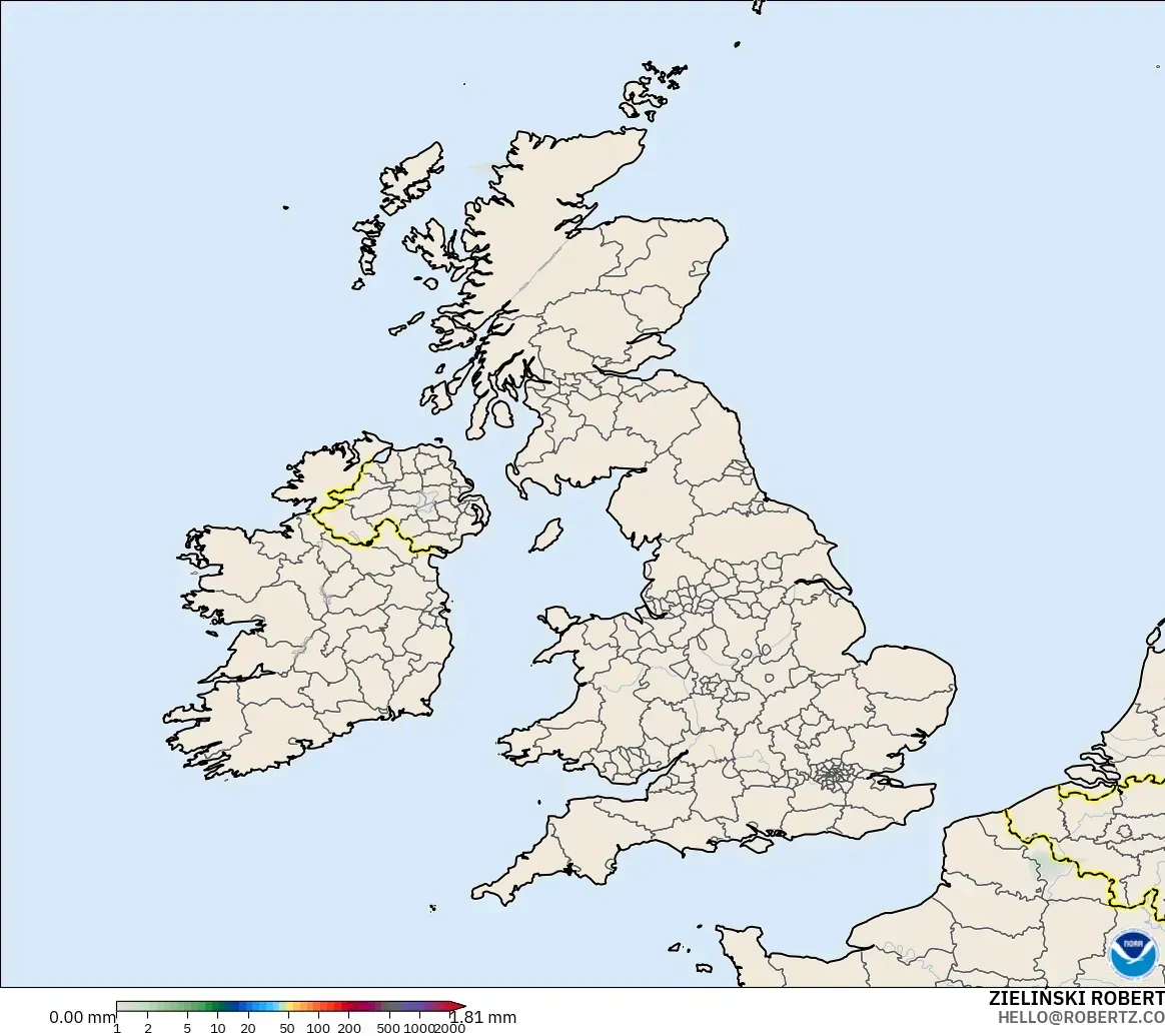 GFS モデル - イギリス, 降水量の合計
