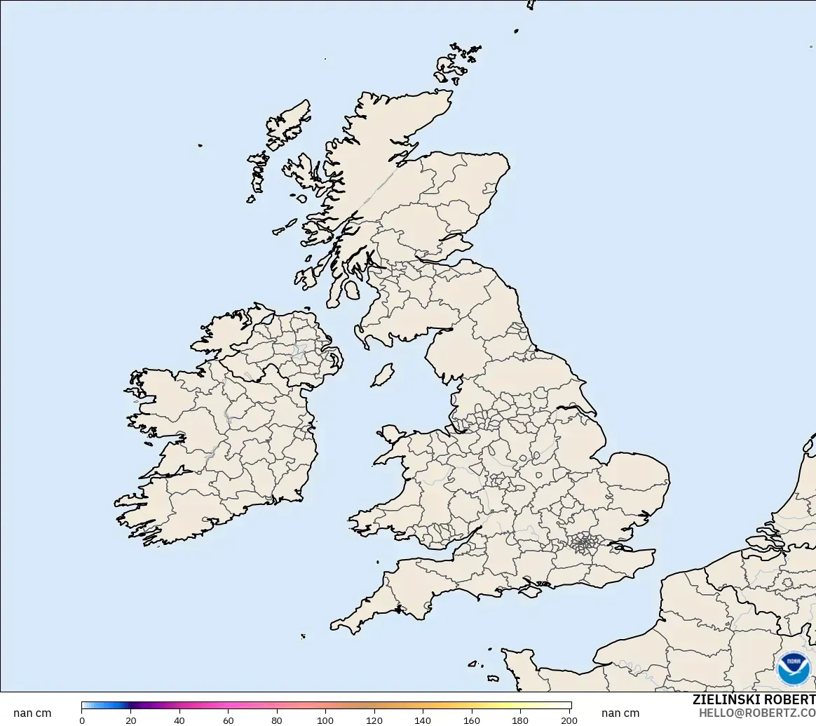 GFS モデル - イギリス, 積雪深