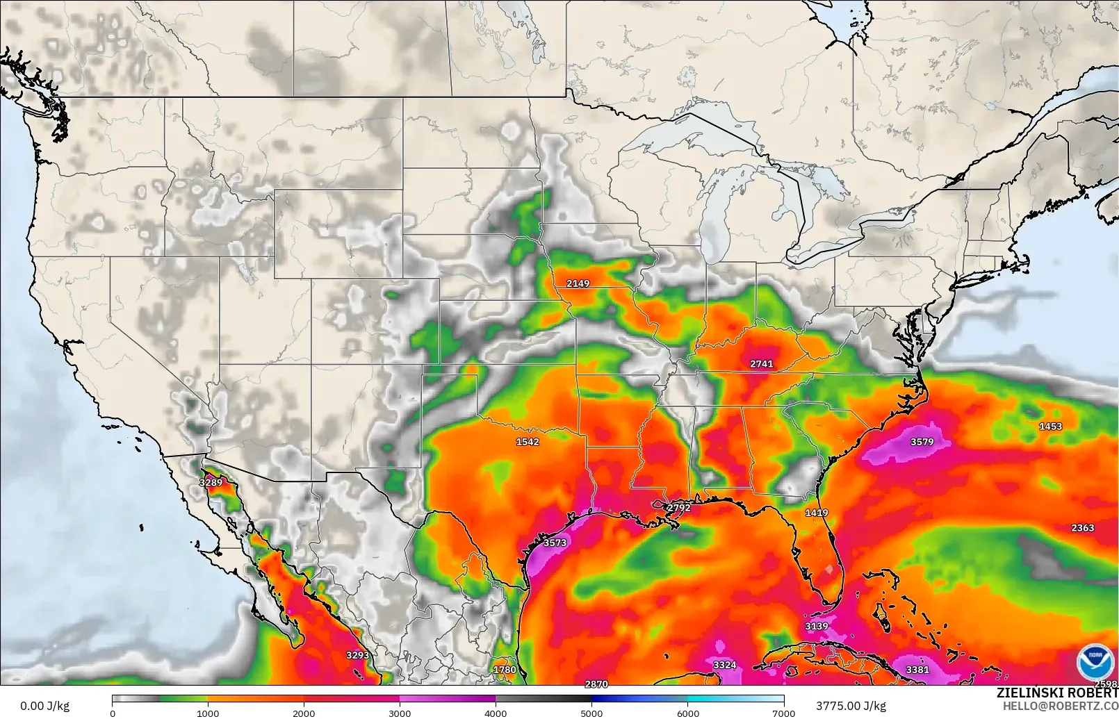 GFS モデル - アメリカ合衆国, CAPE