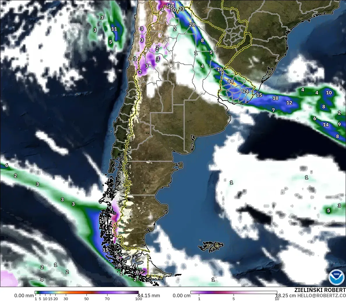 GFS モデル - アルゼンチン, 降水量、雲、気圧