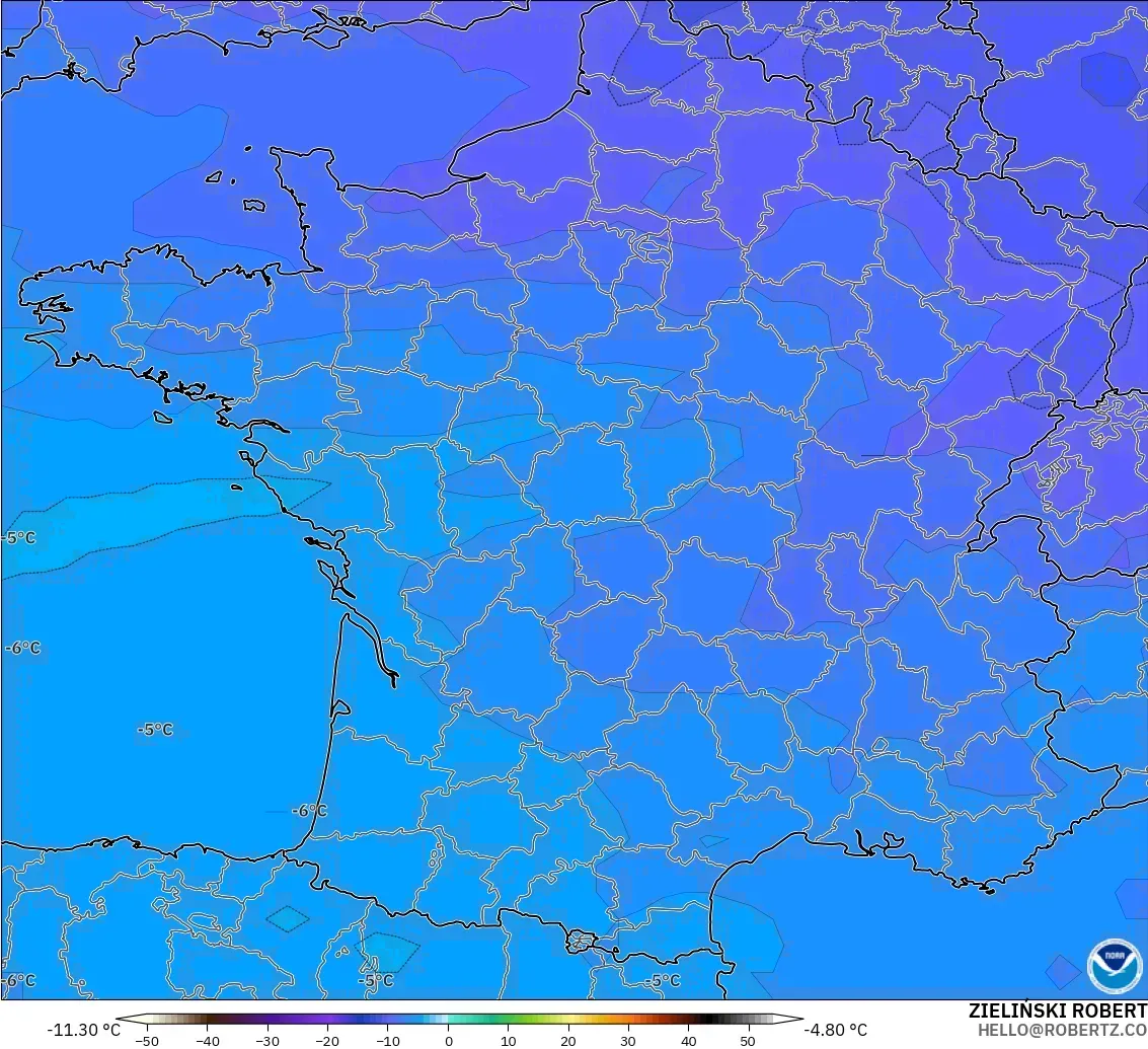 GFS モデル - フランス, 気温（500hPa）