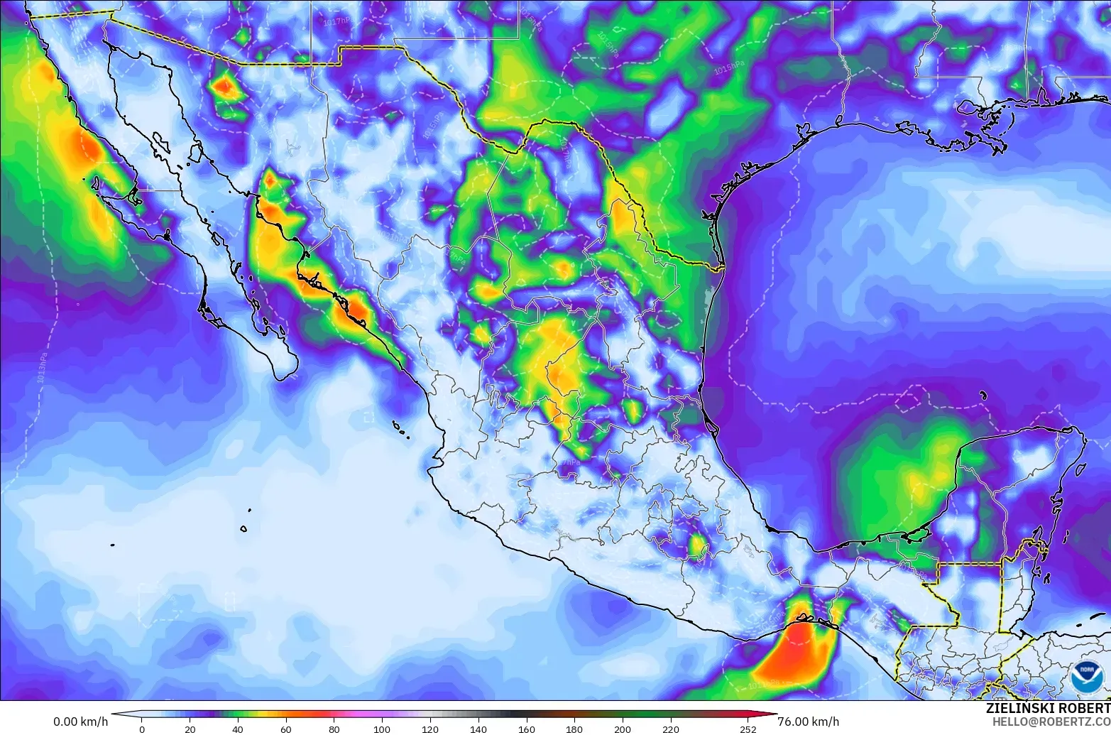 GFS モデル - メキシコ, 突風（最大）