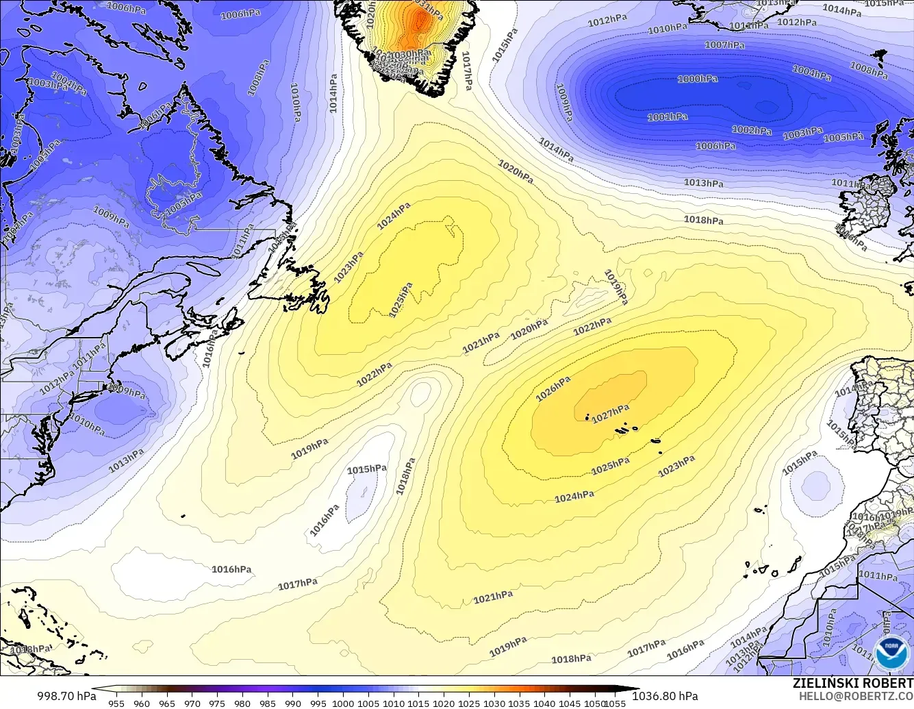 GFS モデル - 北大西洋, 気圧