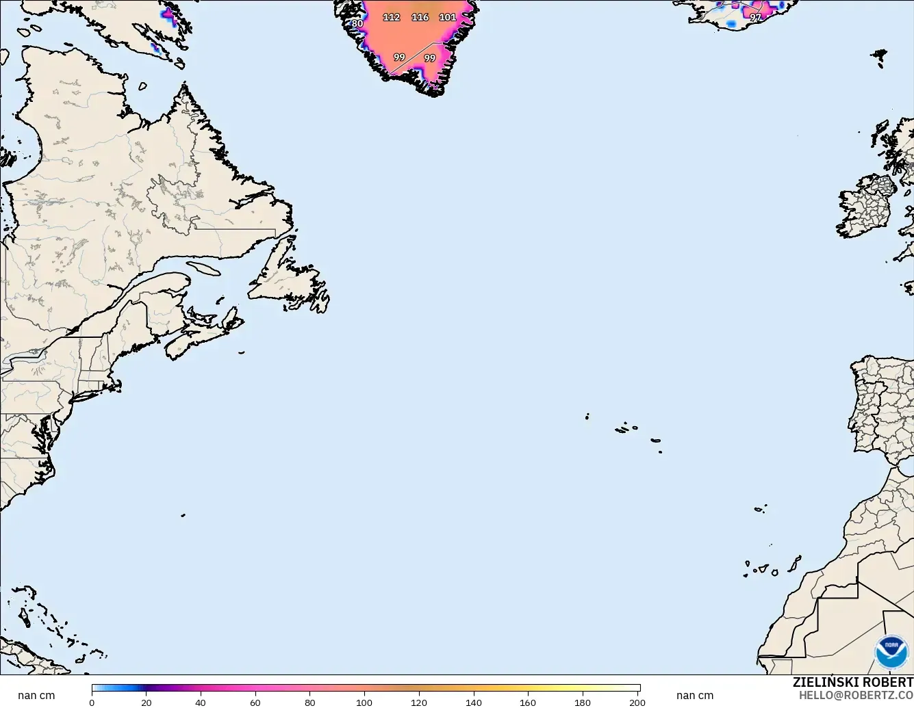 GFS モデル - 北大西洋, 積雪深