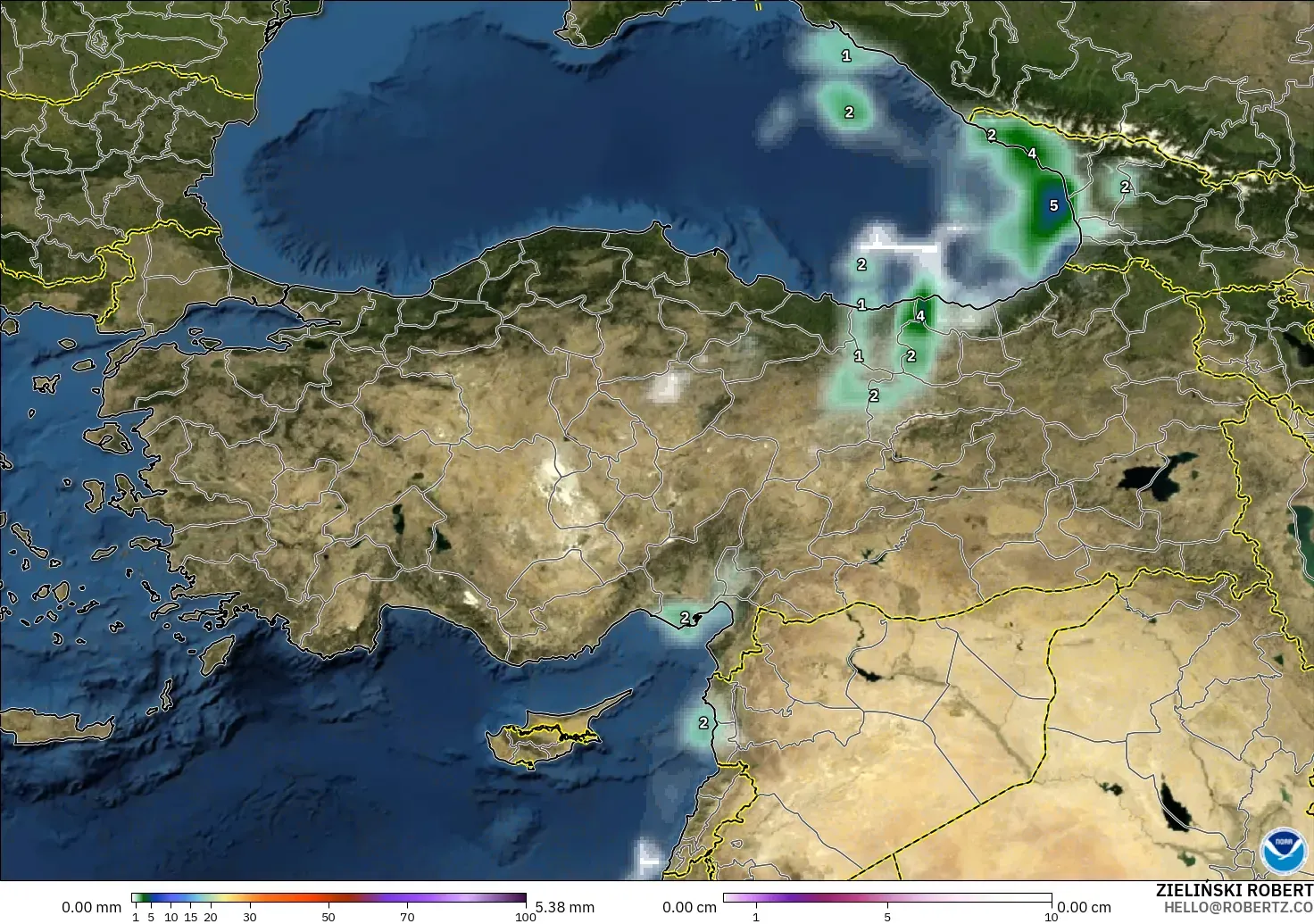 GFS モデル - トルコ, 降水量、雲、気圧