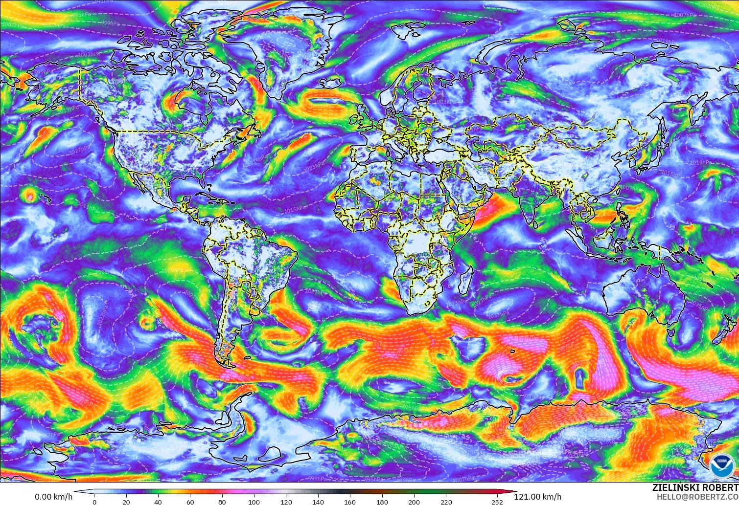 GFS モデル - 世界, 突風