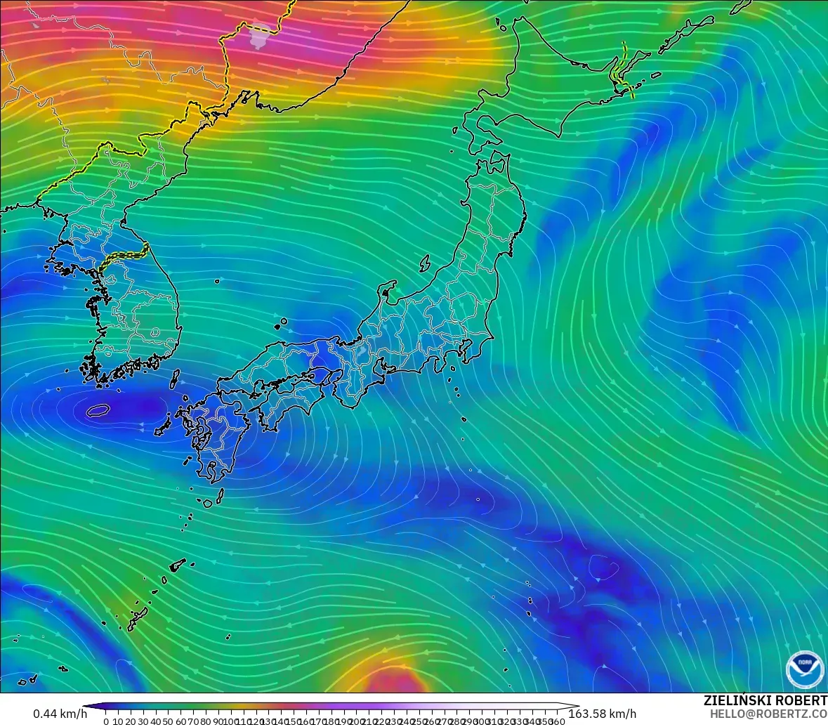 GFS モデル - 日本, 風速（300hPa）