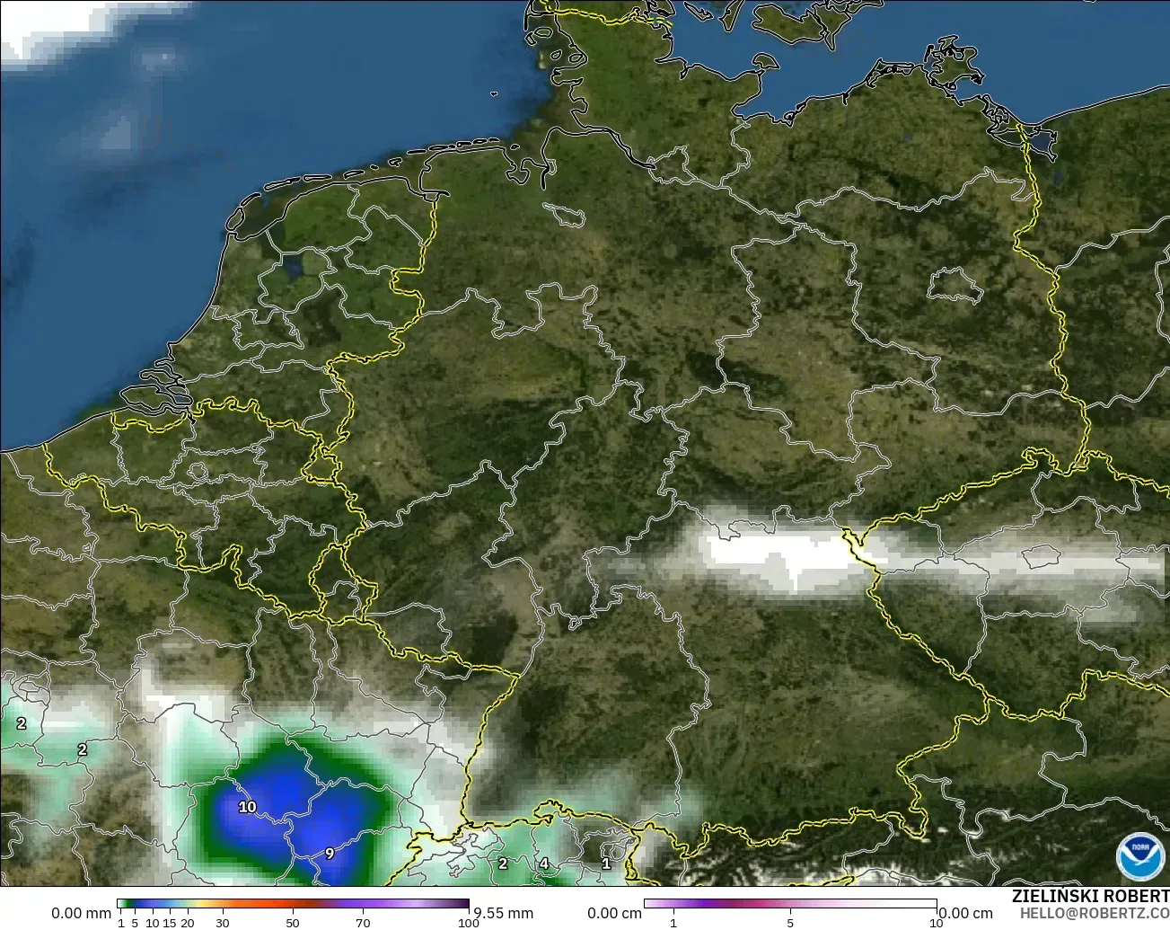 GFS モデル - ドイツ, 降水量、雲、気圧