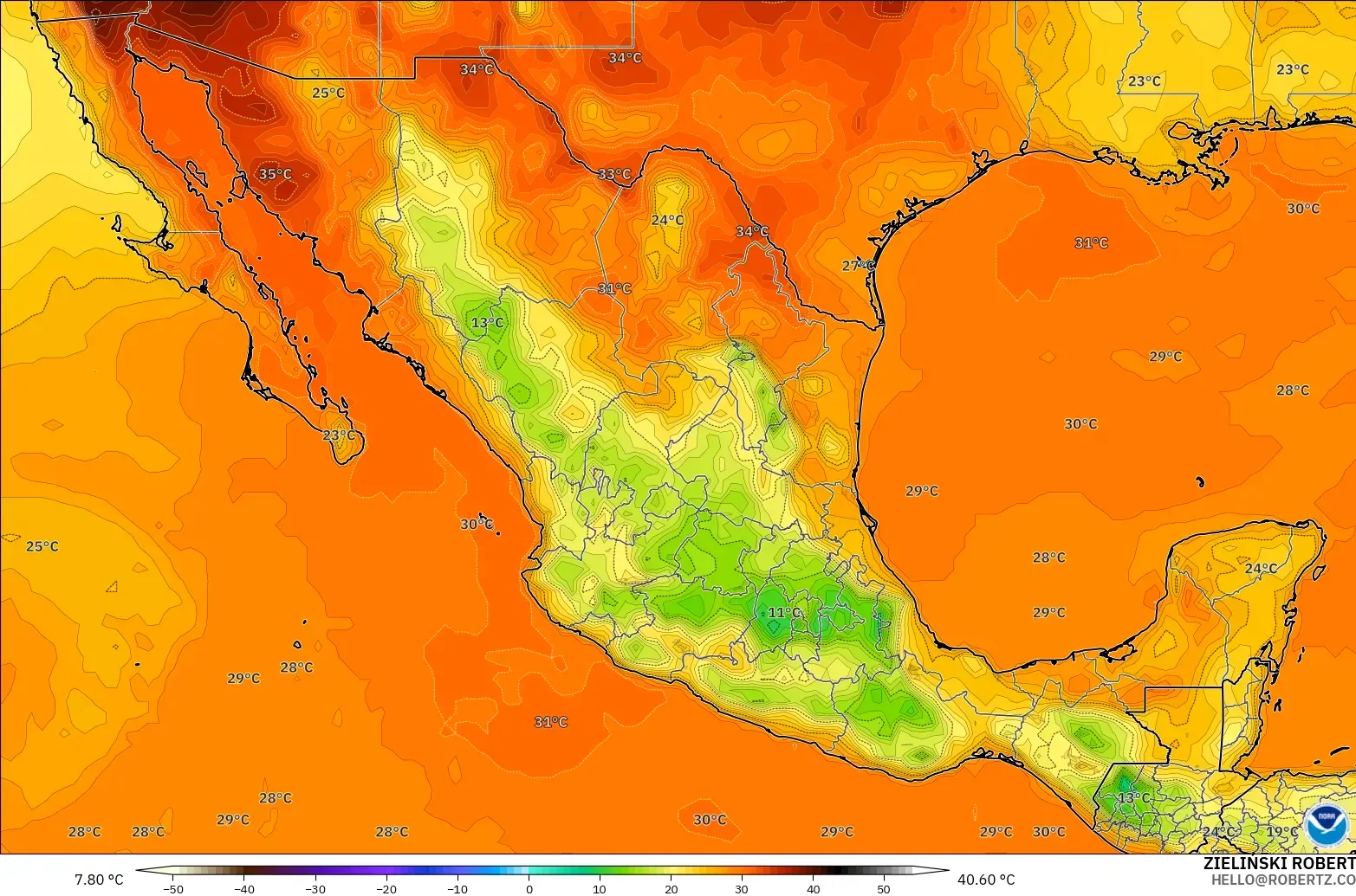 GFS モデル - メキシコ, 気温（2m）