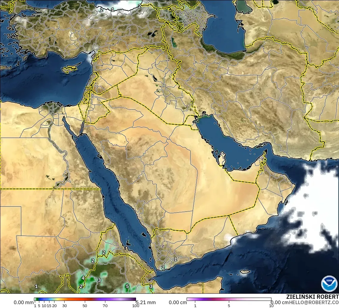 GFS モデル - 中東, 降水量、雲、気圧