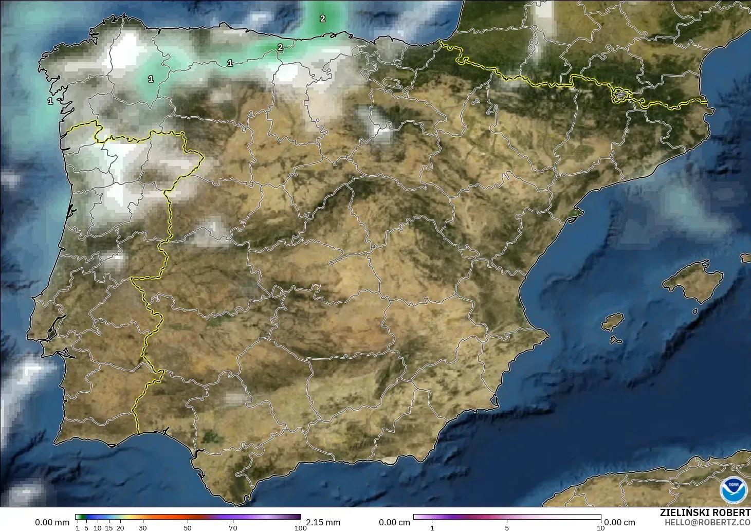 GFS モデル - スペイン, 降水量、雲、気圧