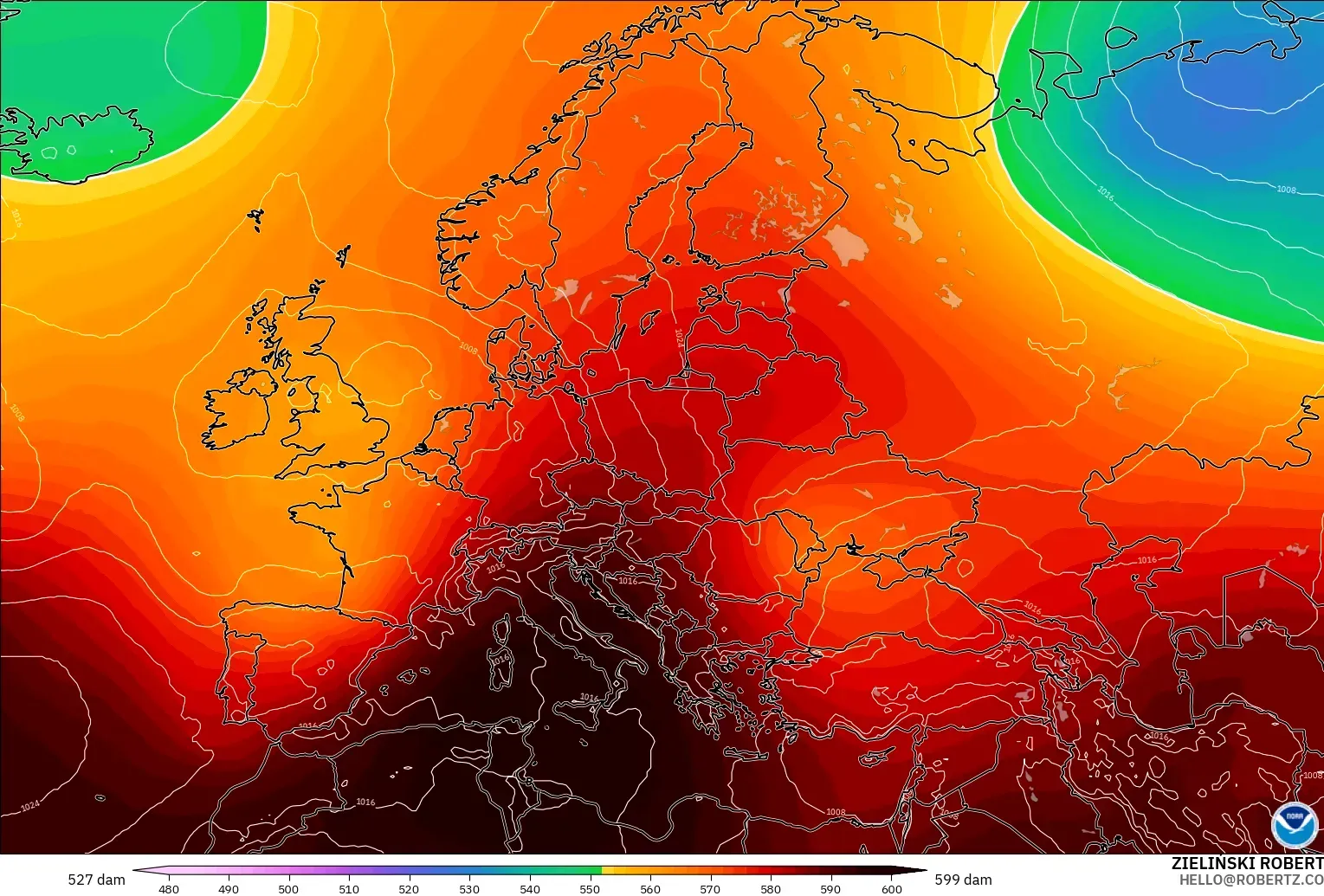 GFS モデル - ヨーロッパ, 500hPaのジオポテンシャル高度